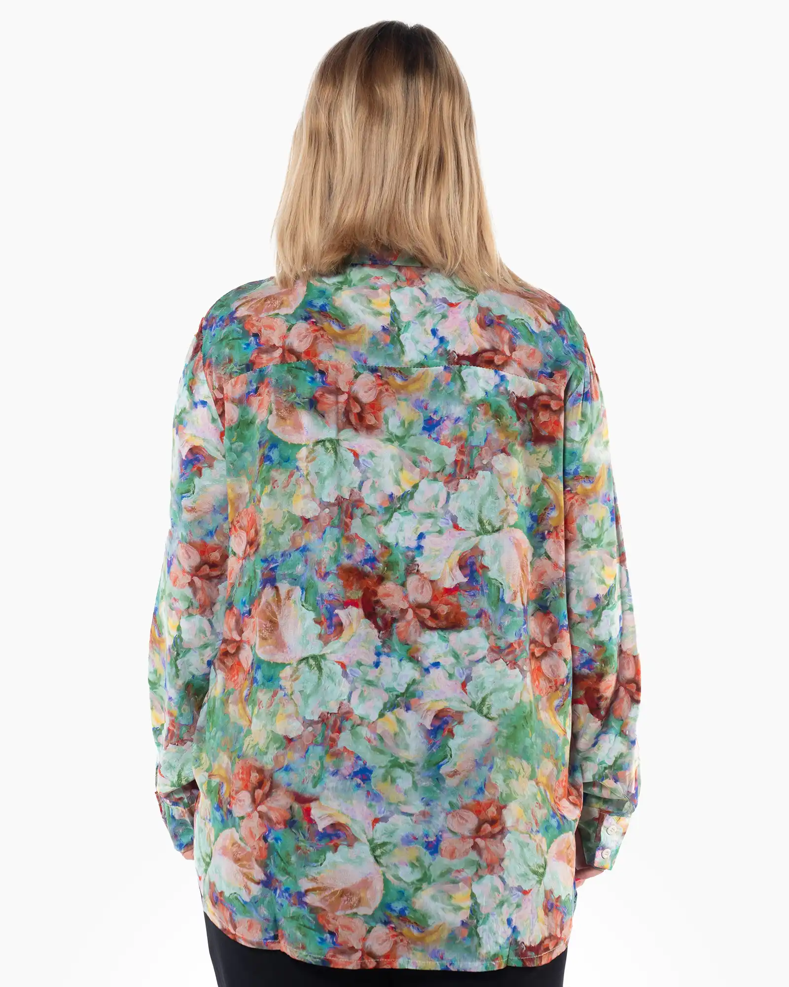 Cămașă lejeră verde cu imprimeu floral și mâneci lungi [1]