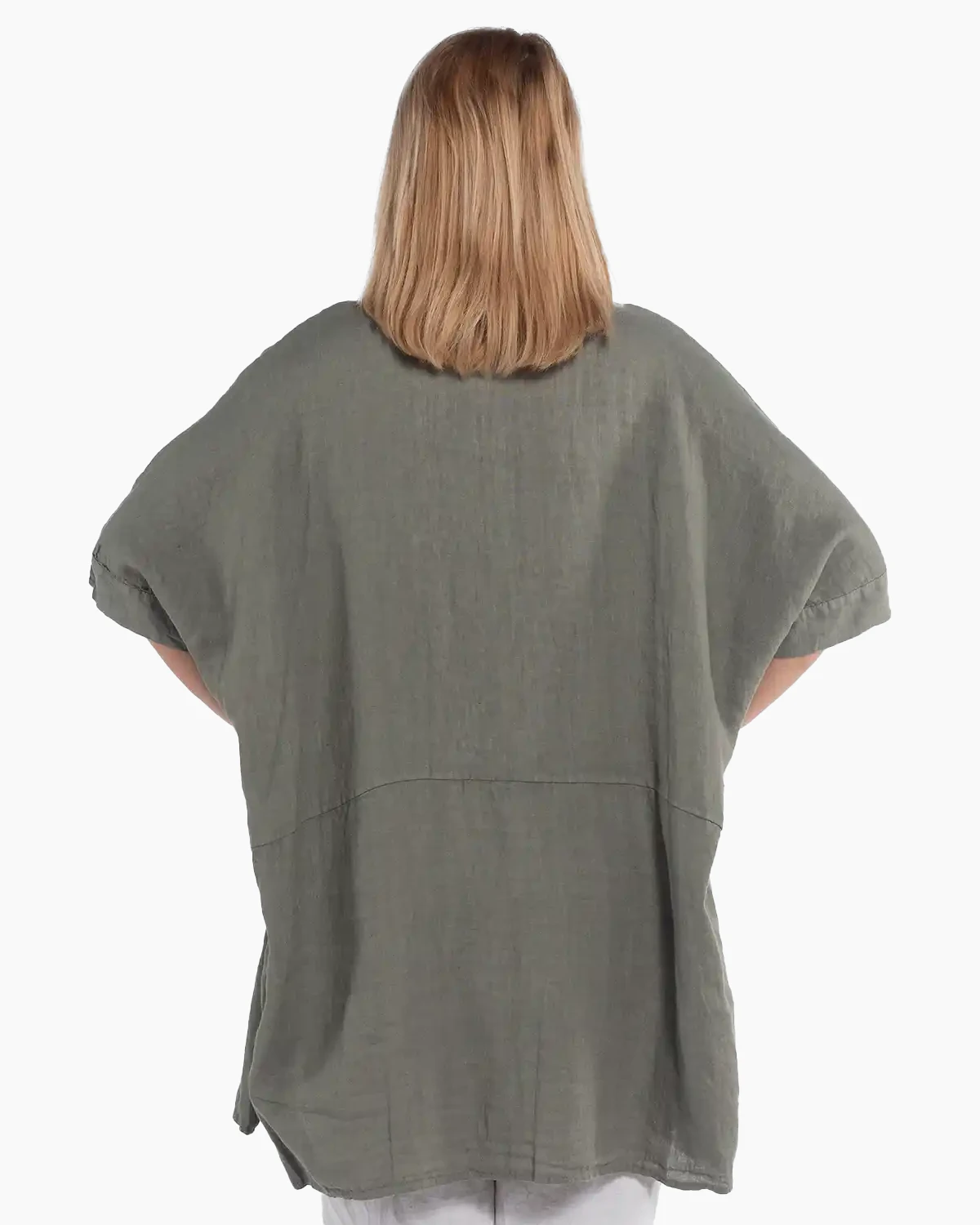 Cămașă lungă kaki din in, tip tunică amplă pentru siluete plus-size [1]