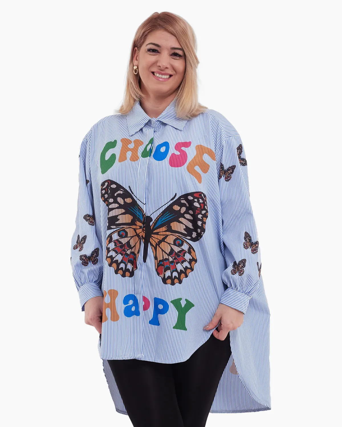 Mărimi mari - Camasa oversized personalizata cu fluture