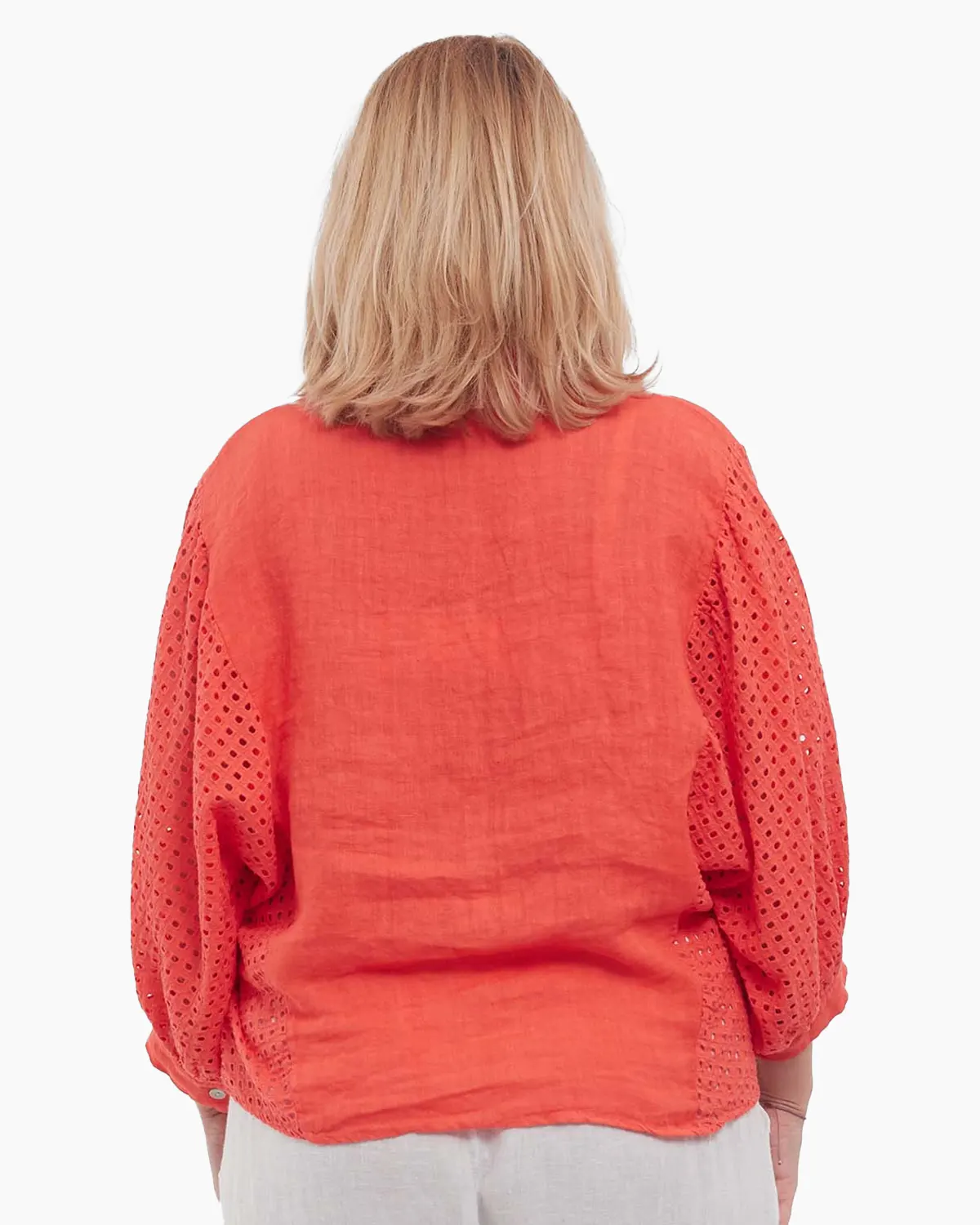Cămașă smart casual portocalie lejeră din in cu mâneci batwing [1]