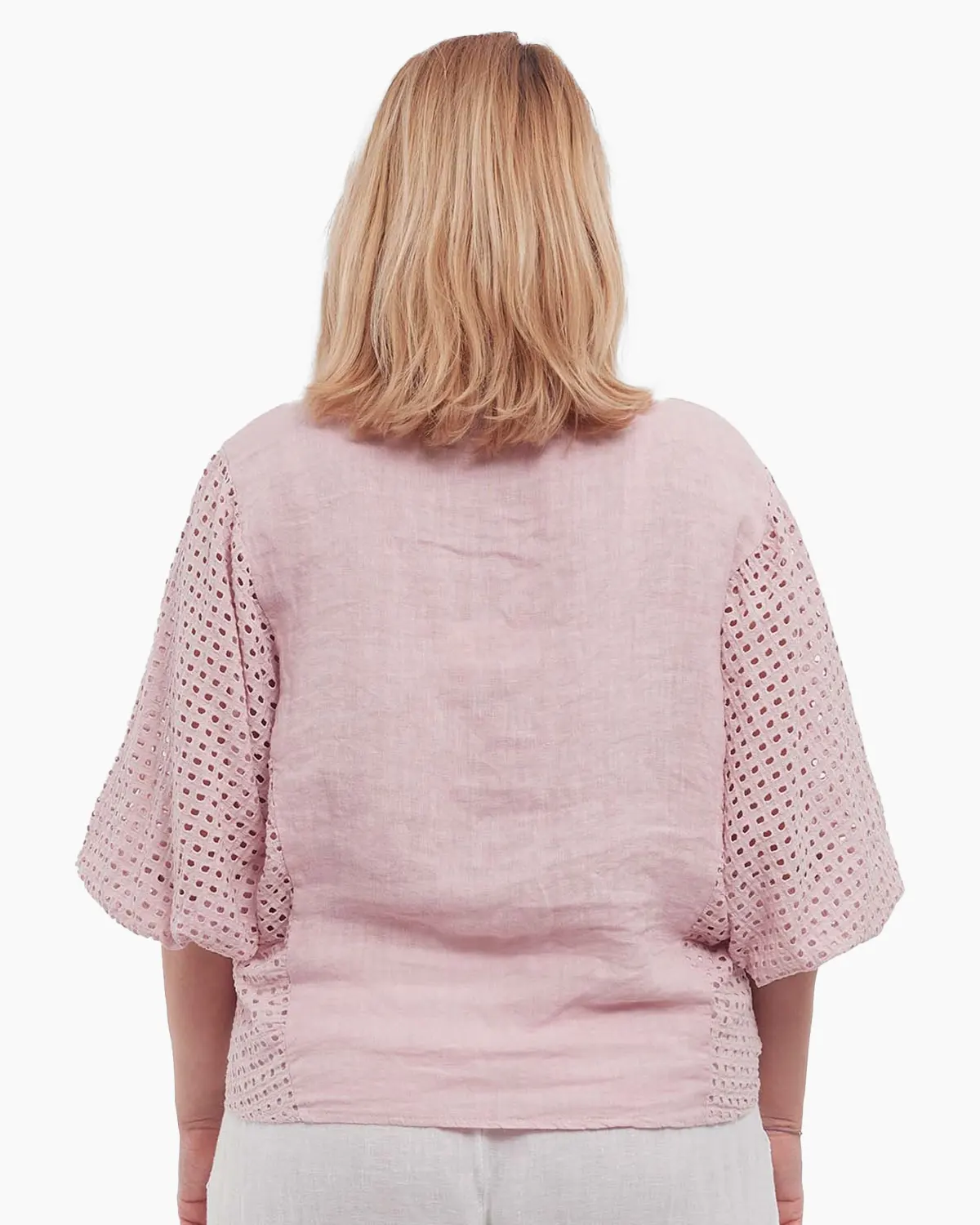Cămașă smart casual roz pudrat din in cu mâneci batwing [1]