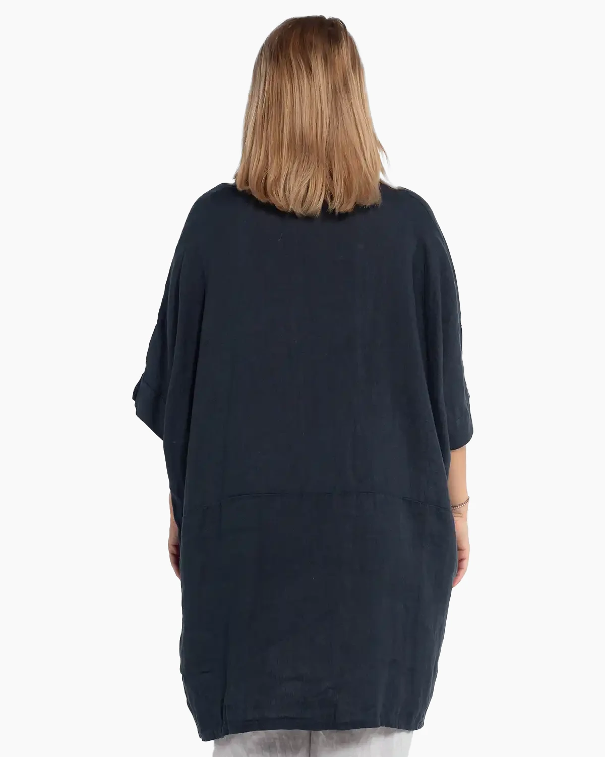 Cămașă tunică bleumarin din in pentru siluete plus-size [1]