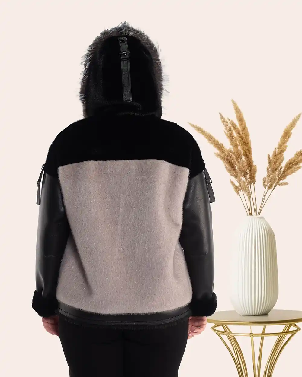 Cojoc blană negru reversibil Luxury cu glugă statement vulpe [1]