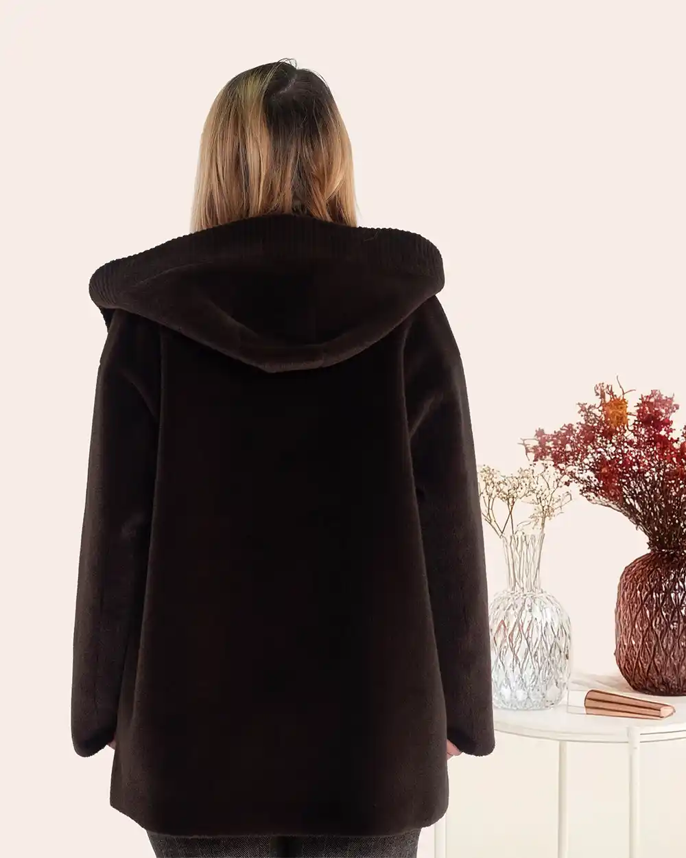 Cojoc damă maro chic cu două fețe și glugă [1]