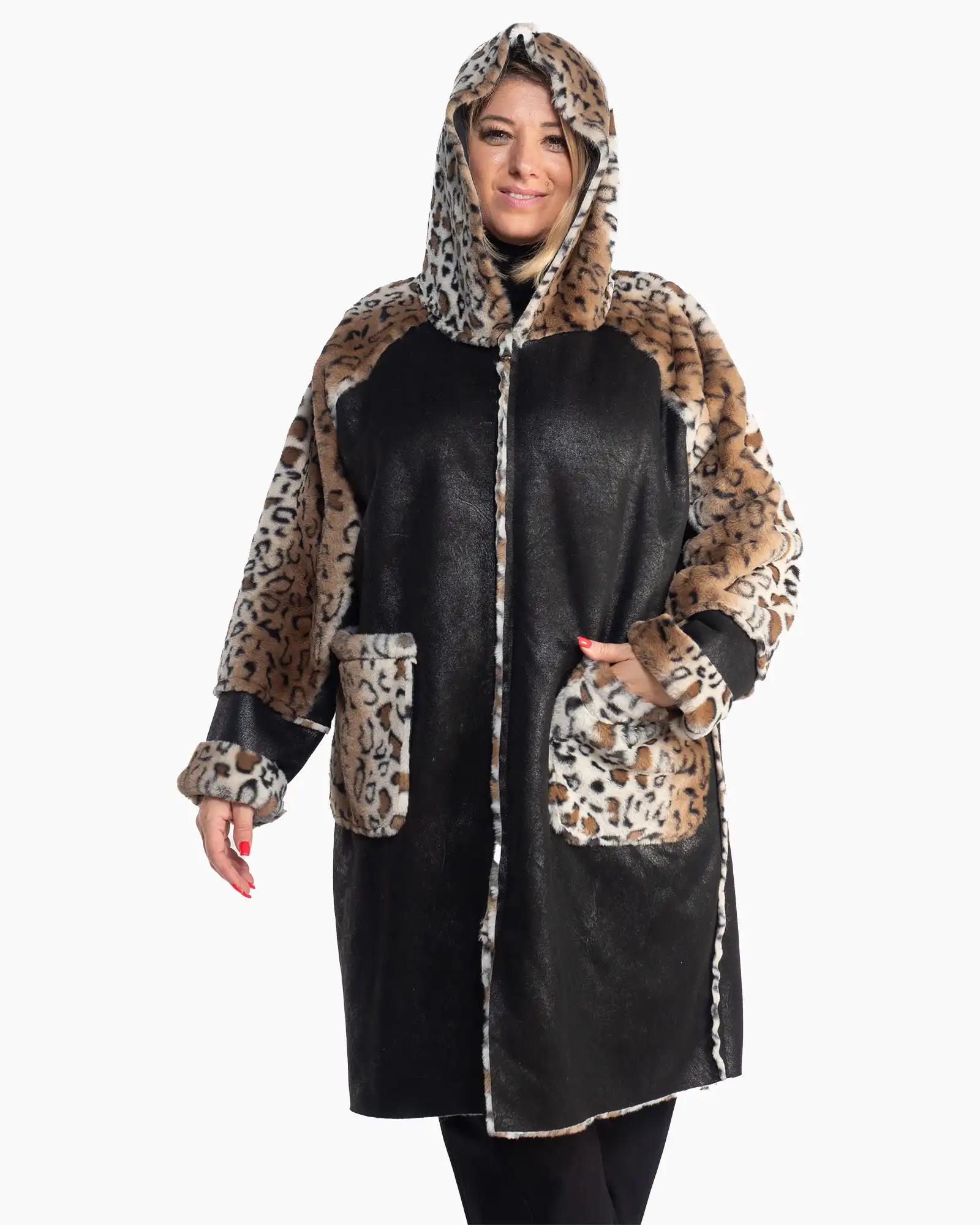 Cojoc reversibil cu blăniță animal print și elegantă parte neagră [2]