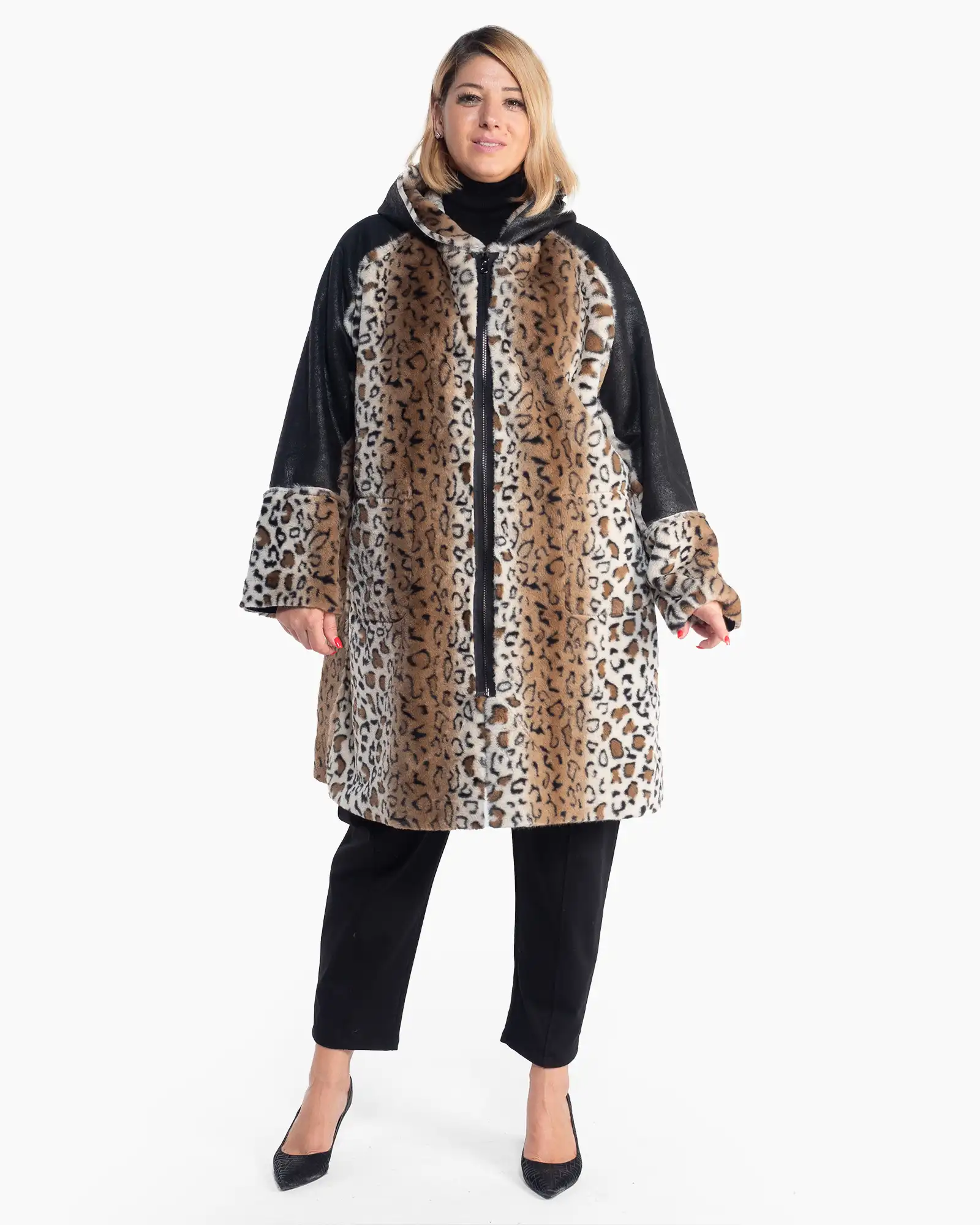 Geci Casual - Cojoc reversibil în tonuri de maro cu imprimeu animal print