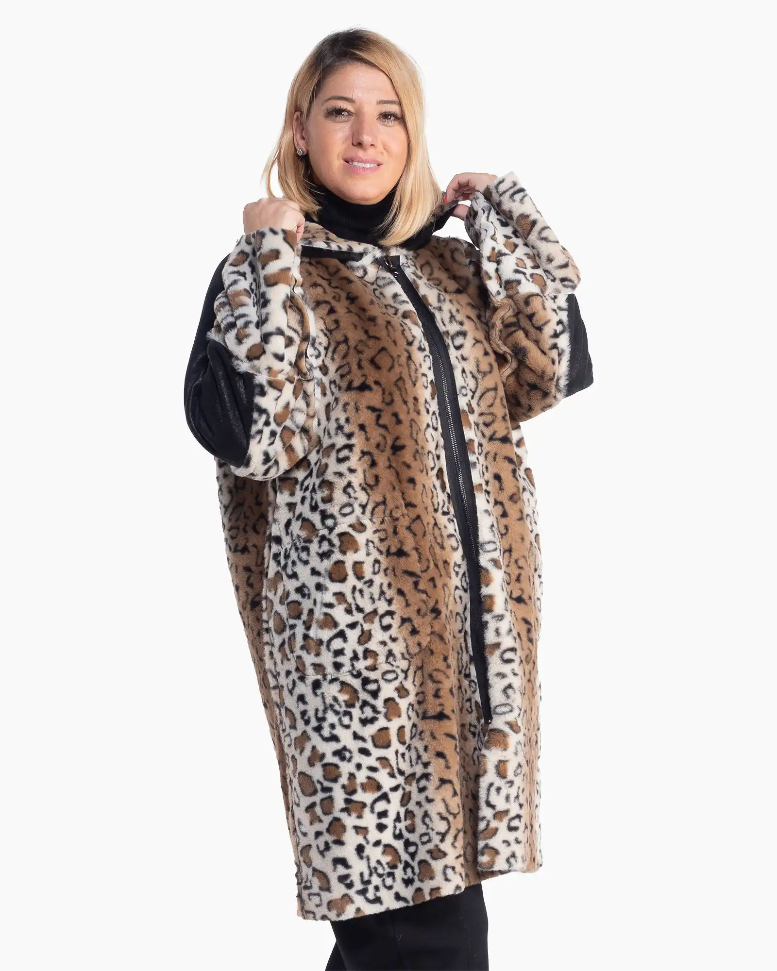 Cojoc reversibil în tonuri de maro cu imprimeu animal print [3]