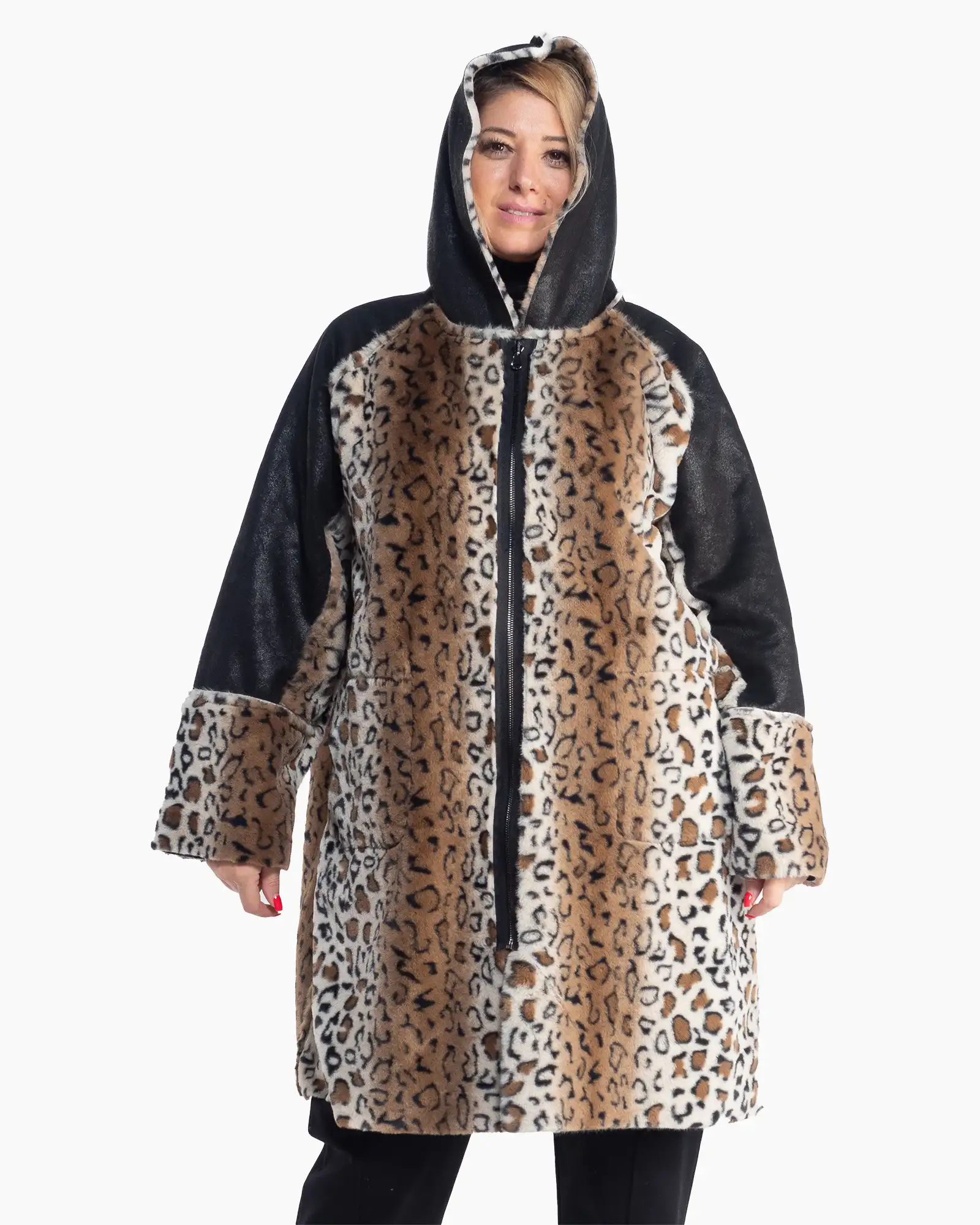 Cojoc reversibil în tonuri de maro cu imprimeu animal print [2]