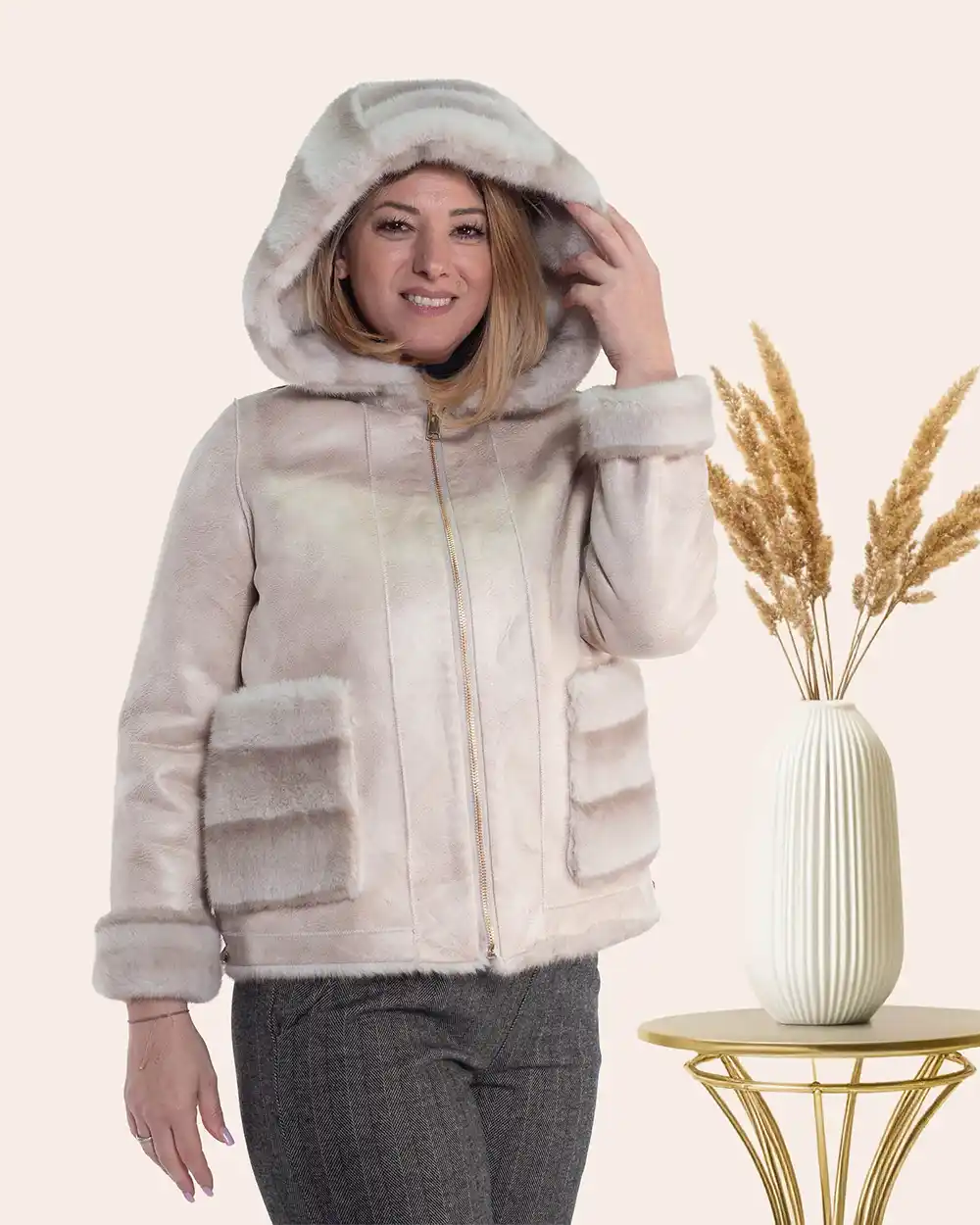 Cojoc scurt reversibil Urban-Chic Creamy Hug blăniță moale cu glugă supradimensionată [2]