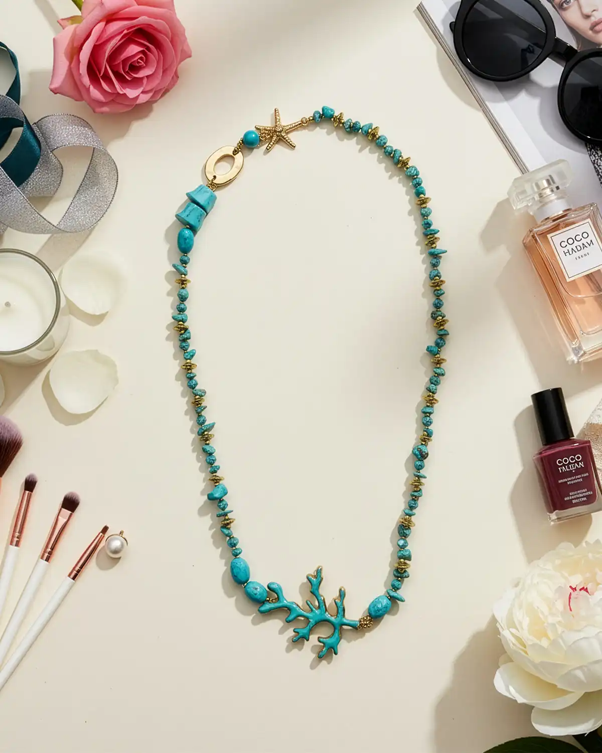 Accesorii fashion pentru femei - Colier Magdy Foschia Egea turcoaz