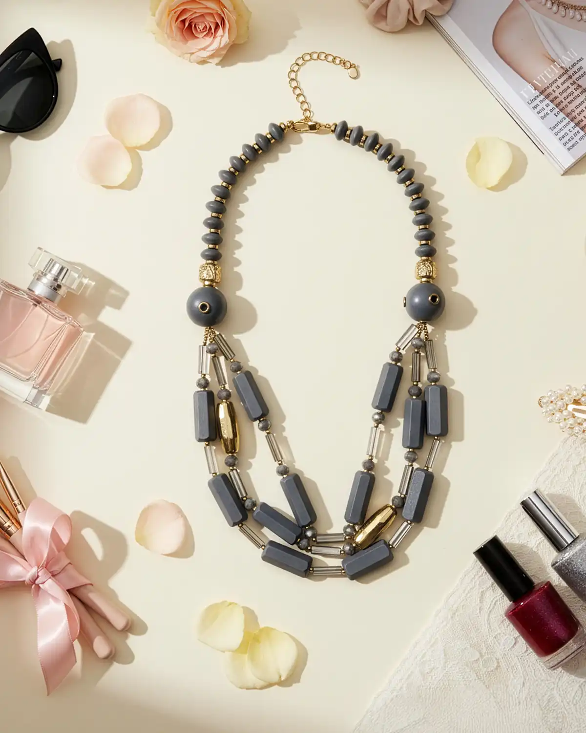 Accesorii fashion pentru femei - Colier Magdy Kalliope gri