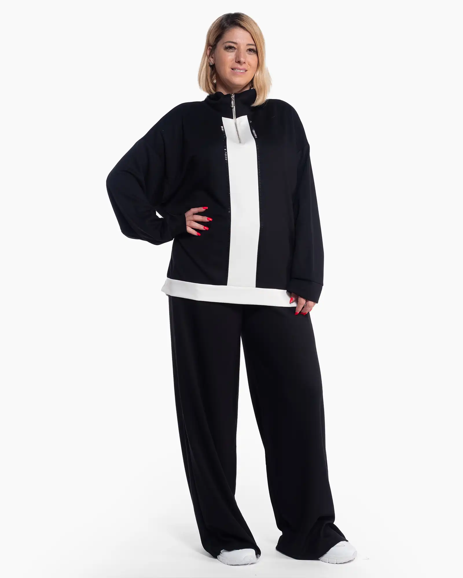 Compleuri - Compleu casual negru din bumbac, cu bluză dolman și croială lejeră
