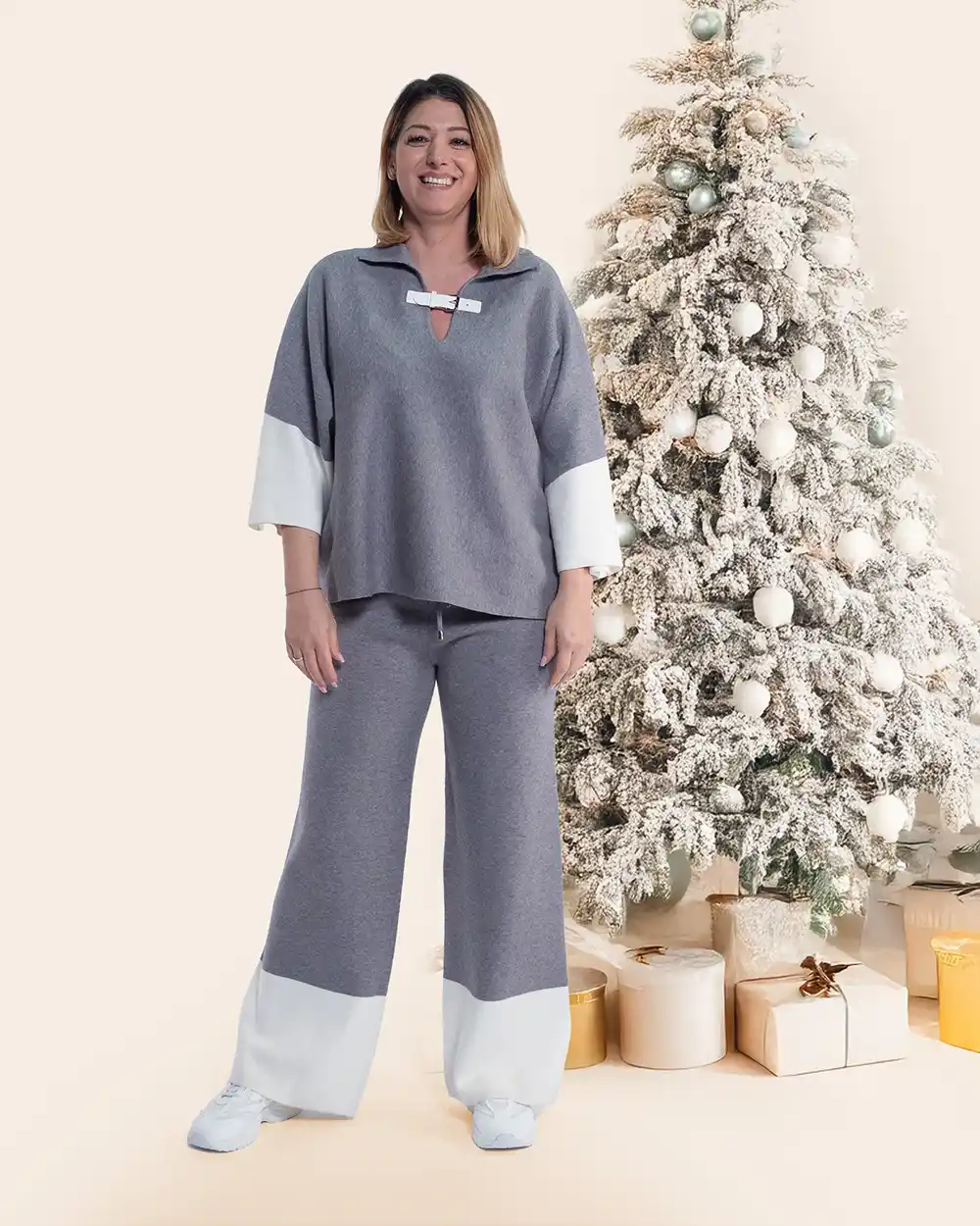 Îmbrăcăminte Damă - Compleu casual sport vâscoză moale gri cu bluză și pantaloni