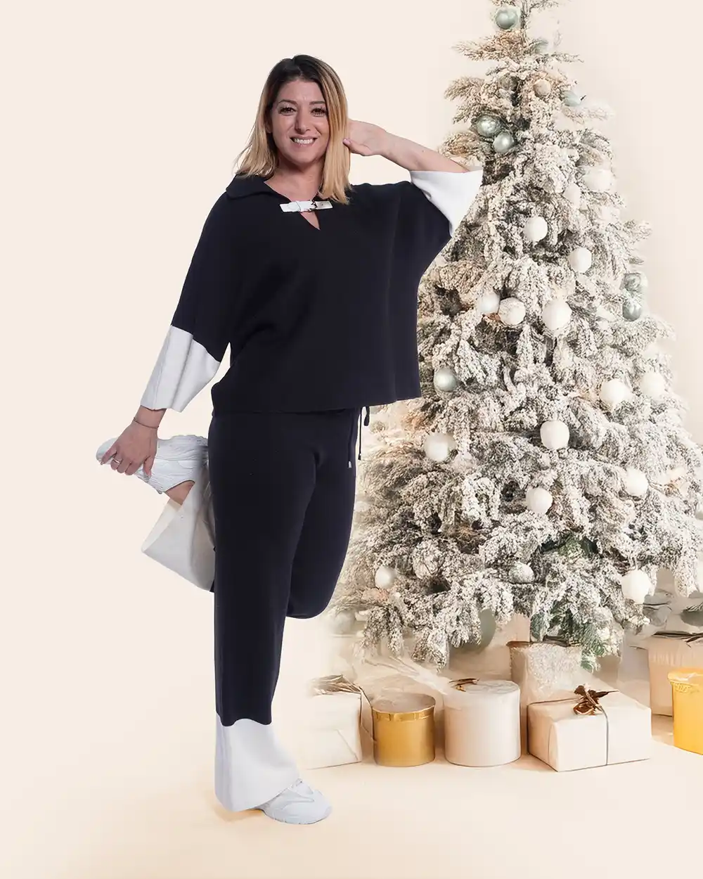 Compleu casual sport vâscoză moale neagră cu bluză și pantaloni [2]