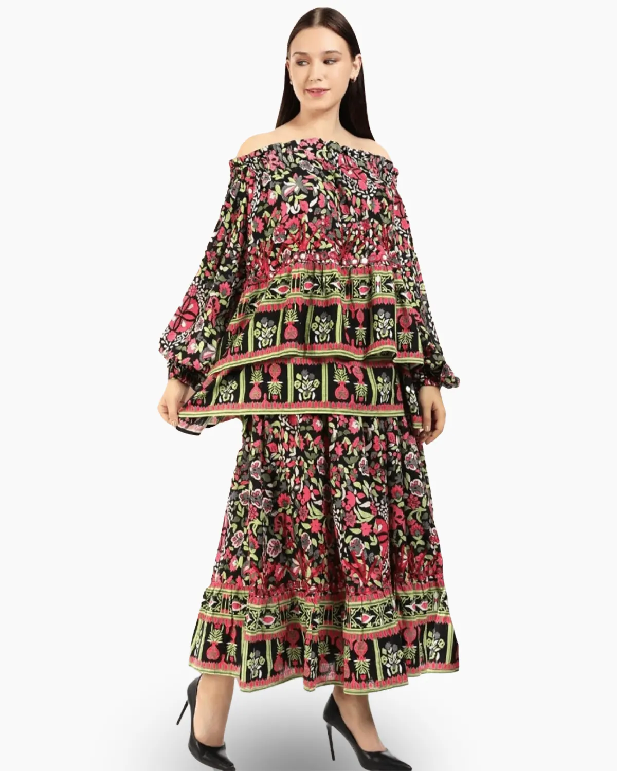Compleuri - Compleu indian hand made cu broderie si insertii argintii