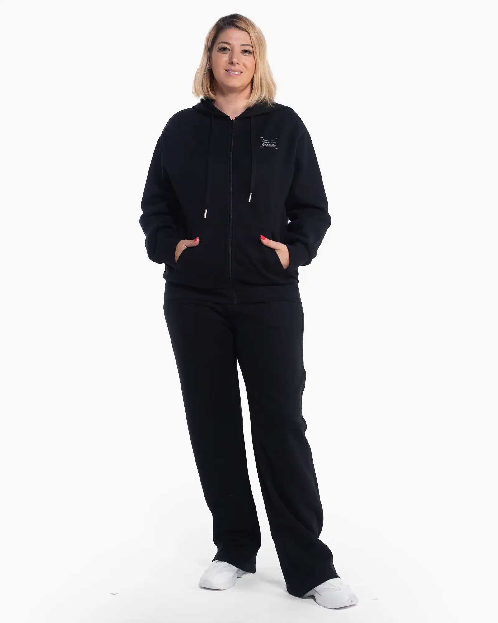 Compleuri - Compleu sport hanorac și pantalon negru cu croială lejeră din bumbac