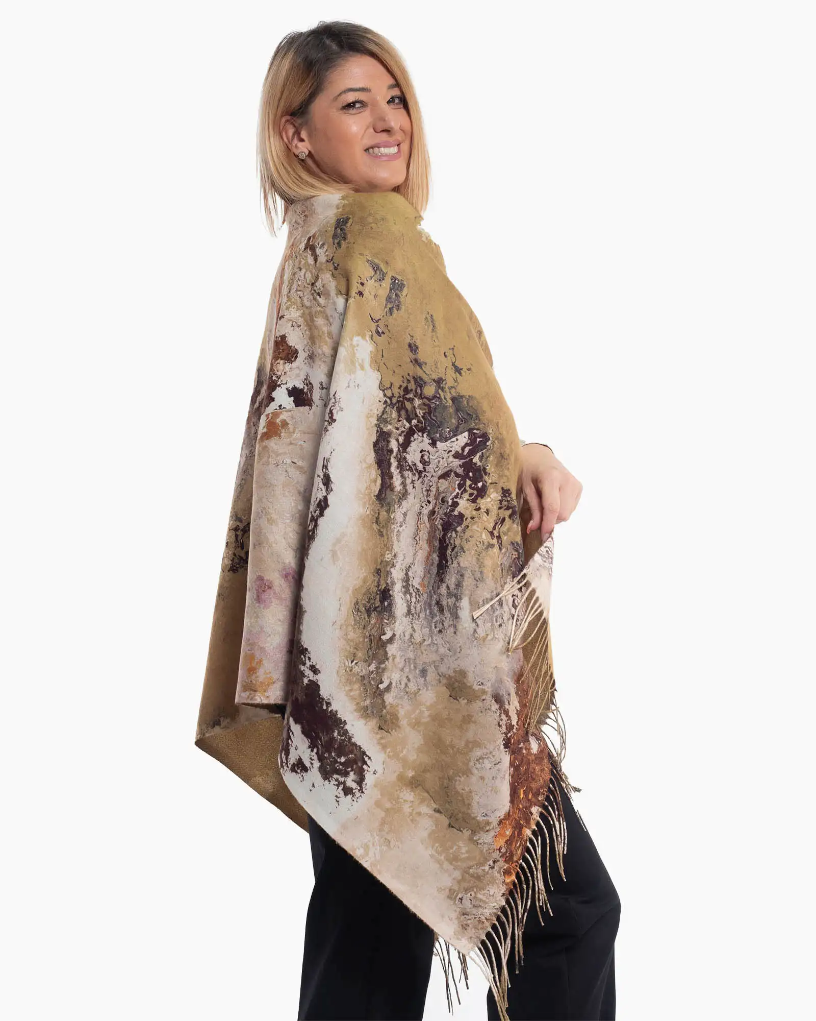 Eșarfă fluidă din vâscoză cu imprimeu abstract multicolor și franjuri lungi [2]