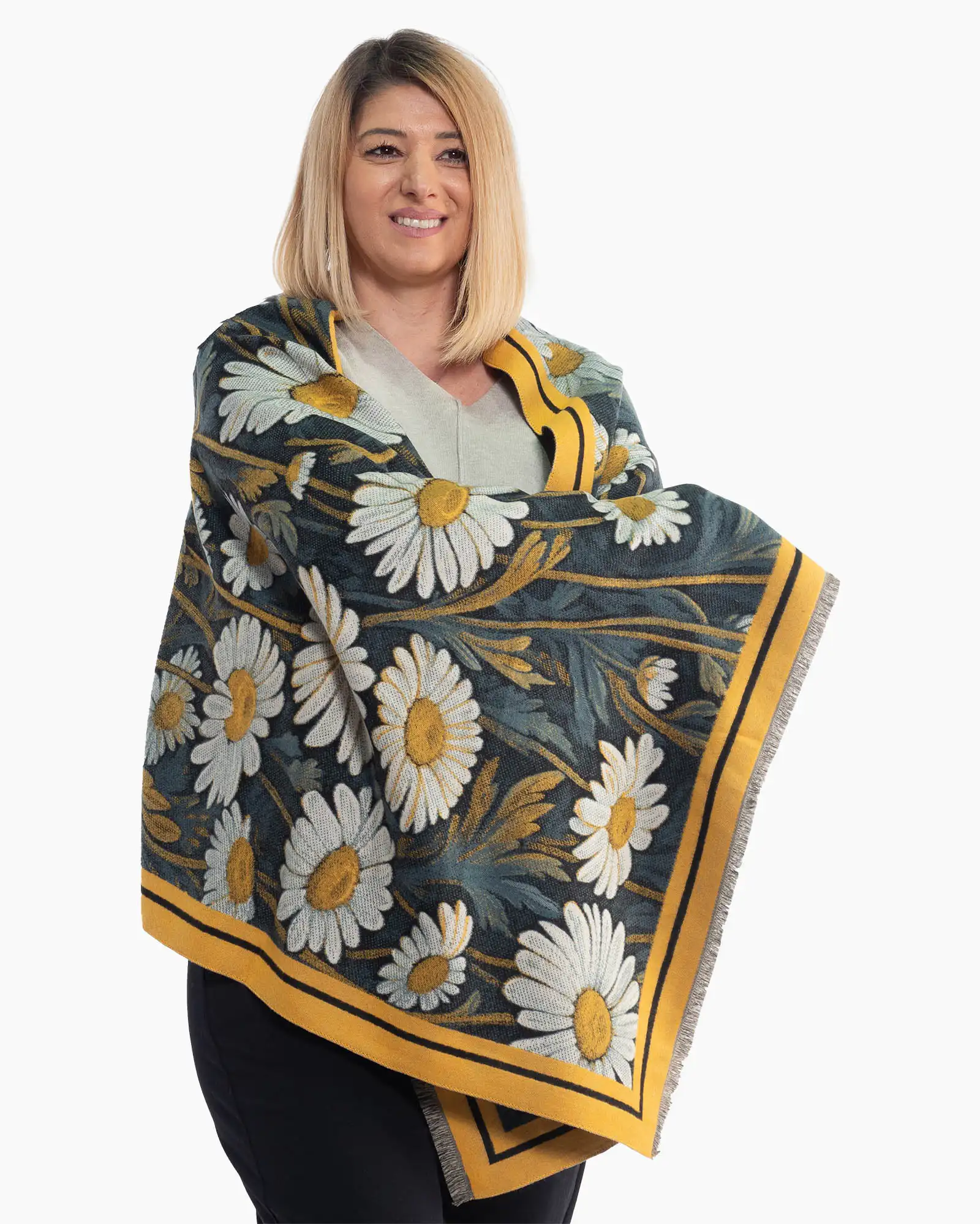 Produse noi - Eșarfă fluidă din lână cu imprimeu floral multicolor