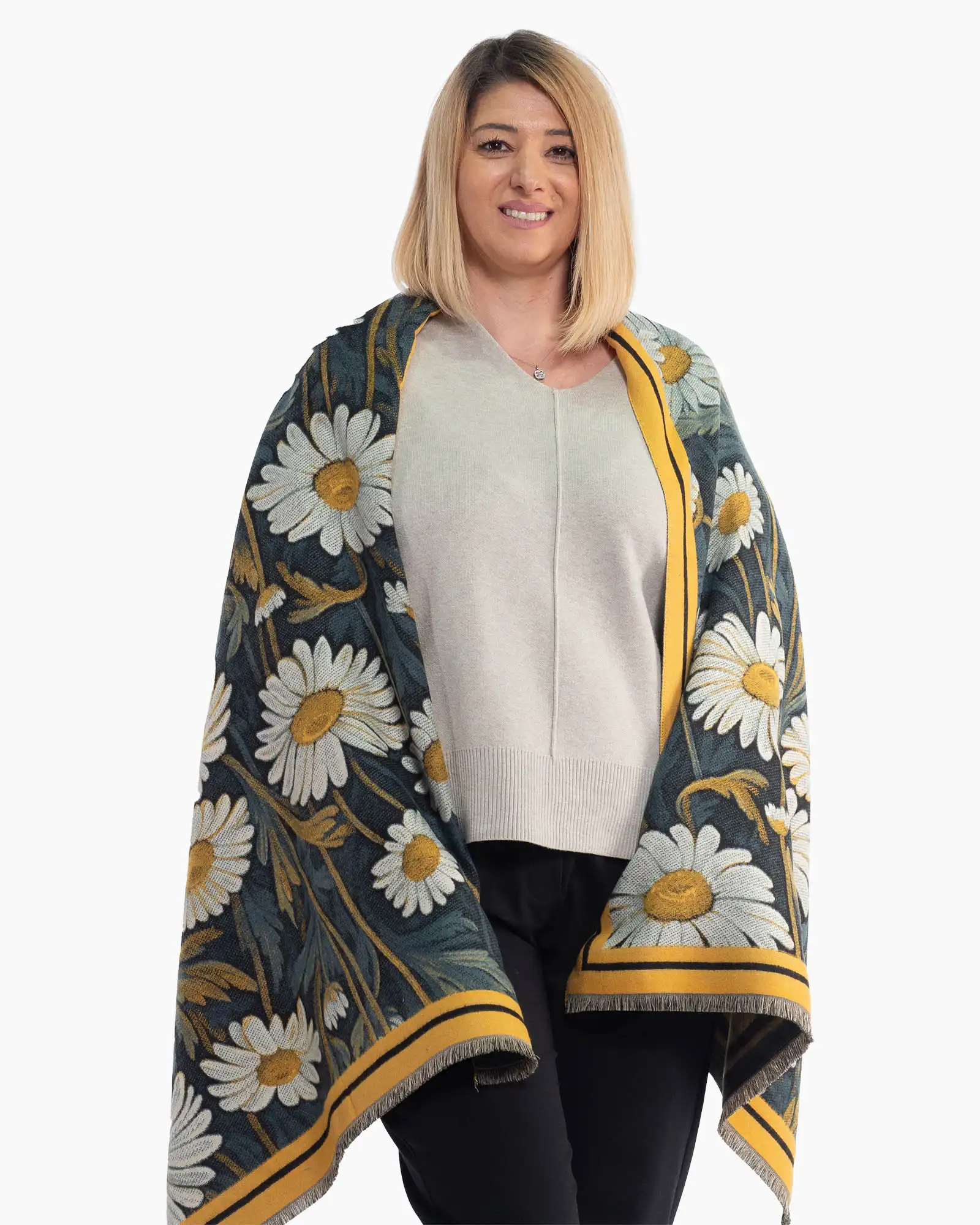 Eșarfă fluidă din lână cu imprimeu floral multicolor [2]