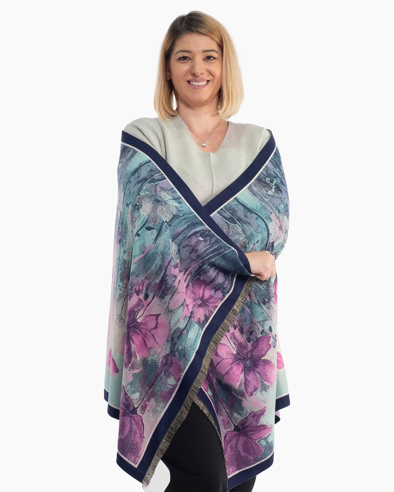Produse noi - Eșarfă fluidă din lână multicoloră cu un delicat imprimeu floral