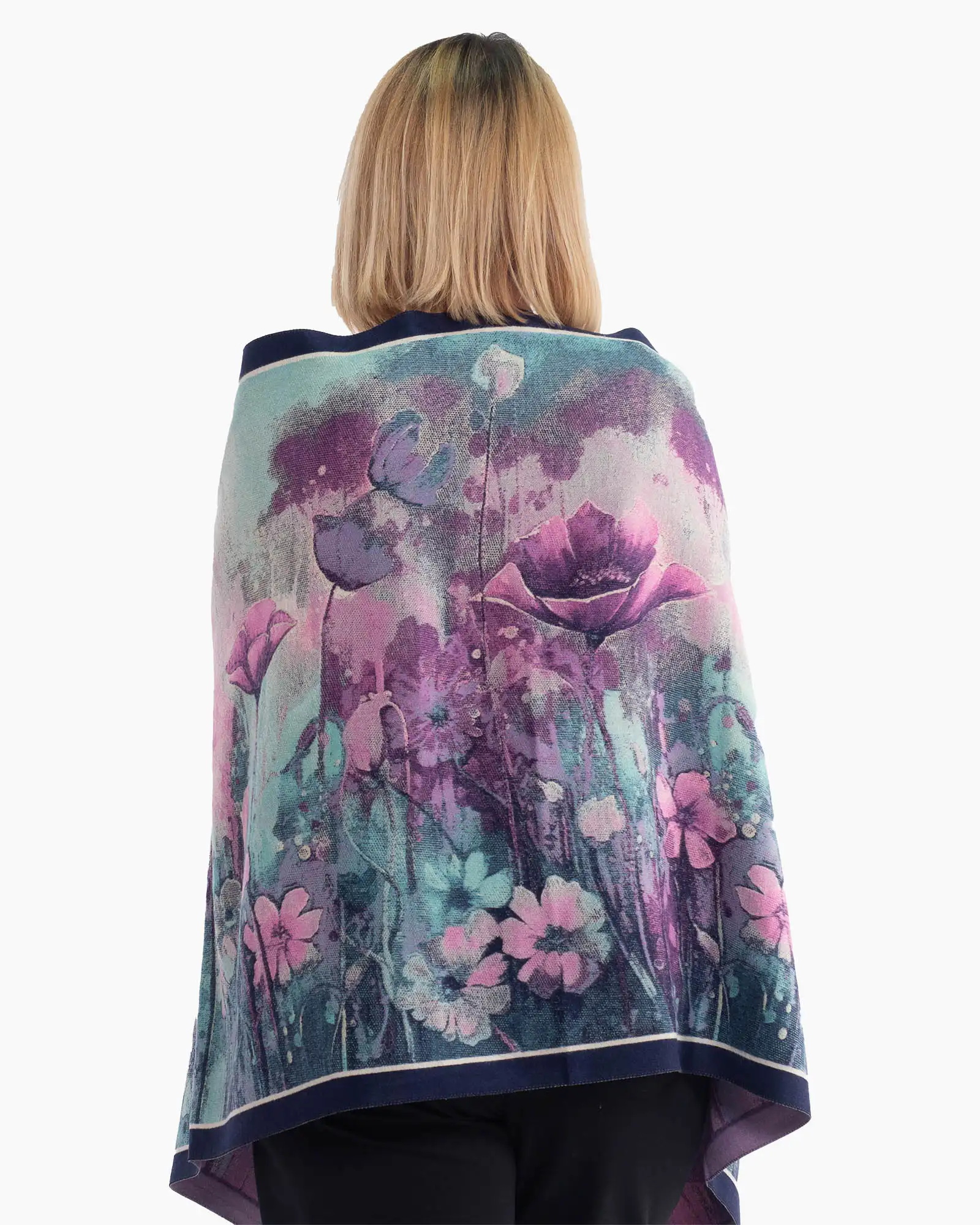 Eșarfă fluidă din lână multicoloră cu un delicat imprimeu floral [1]