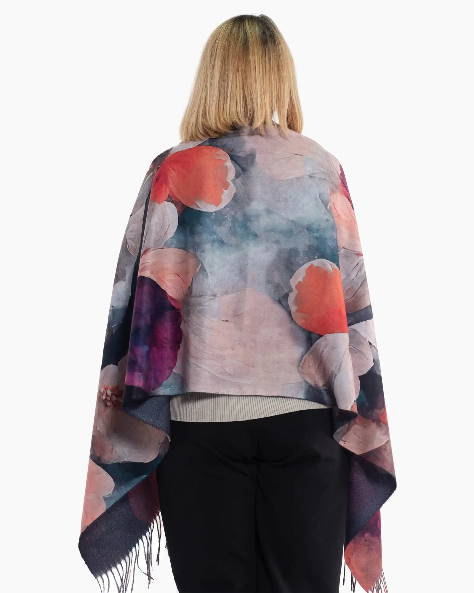Eșarfă lejeră multicoloră cu imprimeu floral și franjuri lungi [1]