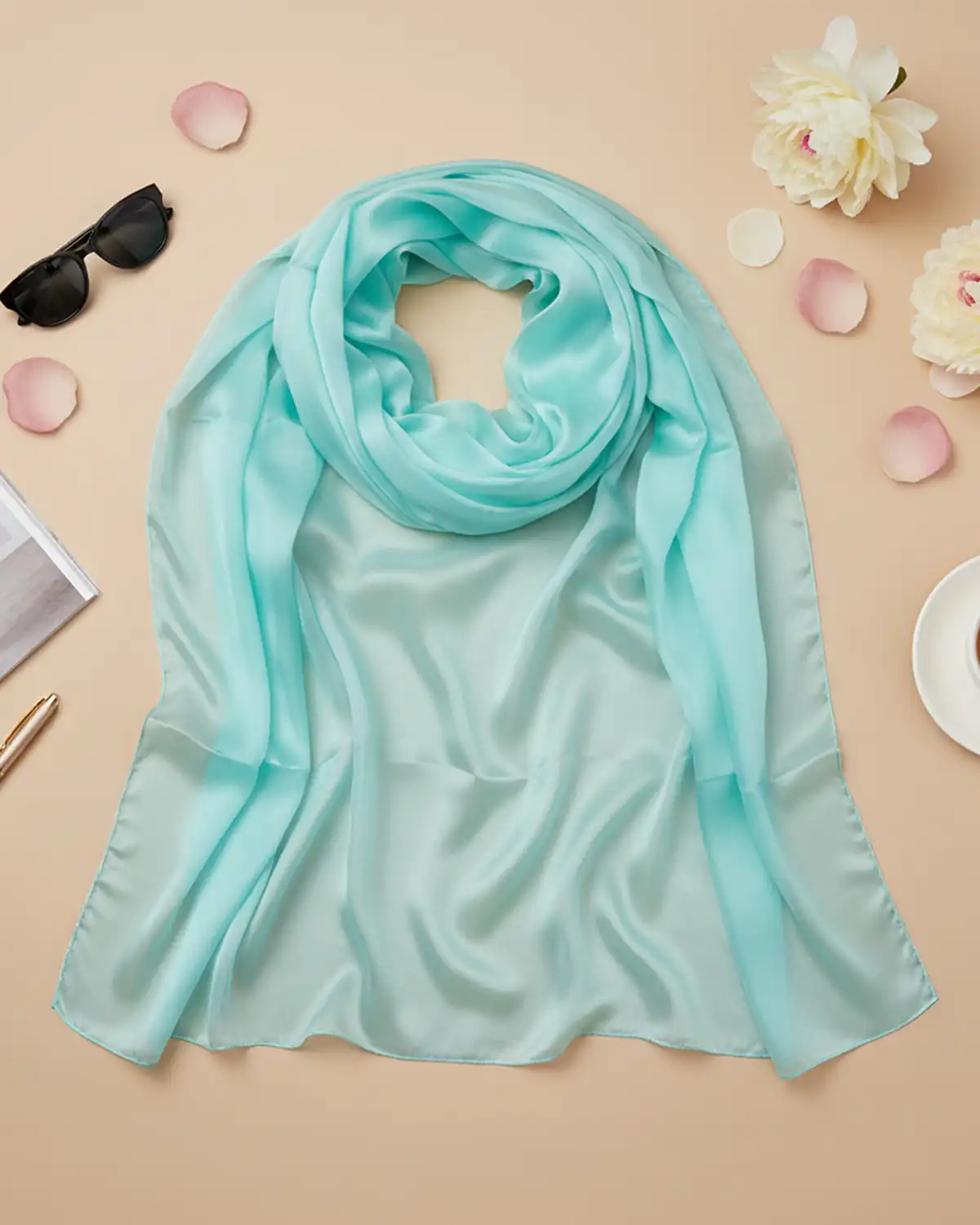 Accesorii fashion pentru femei - Eșarfă mătase Magdy Amara Kai turcoaz