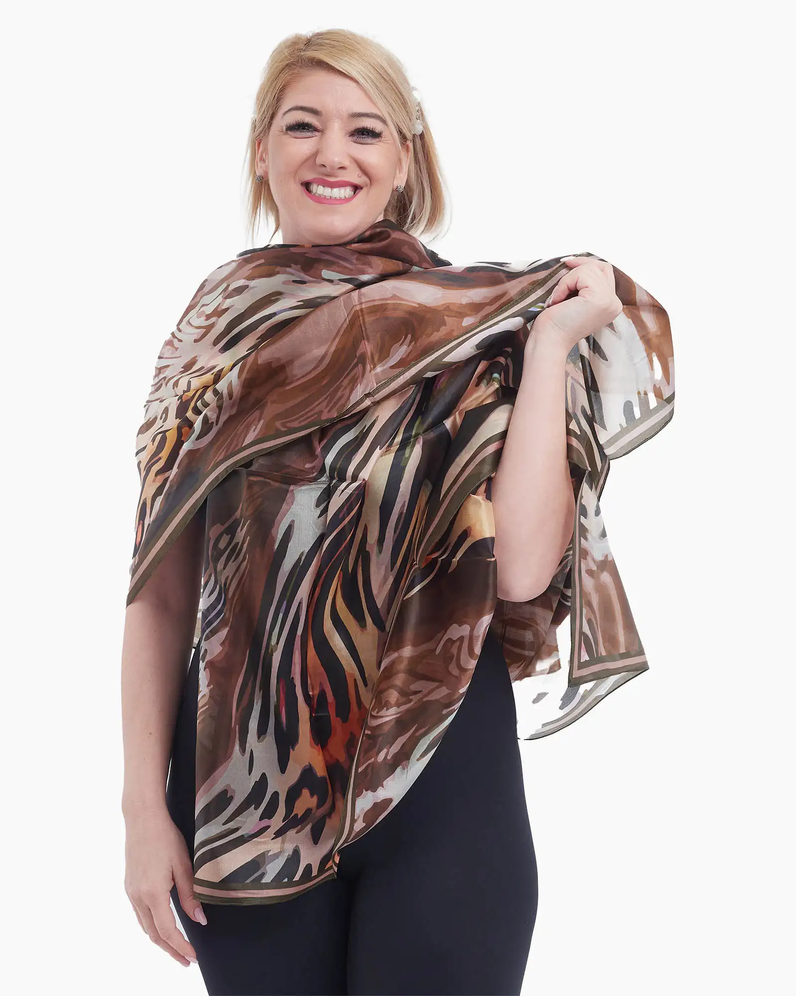 Eșarfă mătase Magdy Ambra Selvatica maro [1]