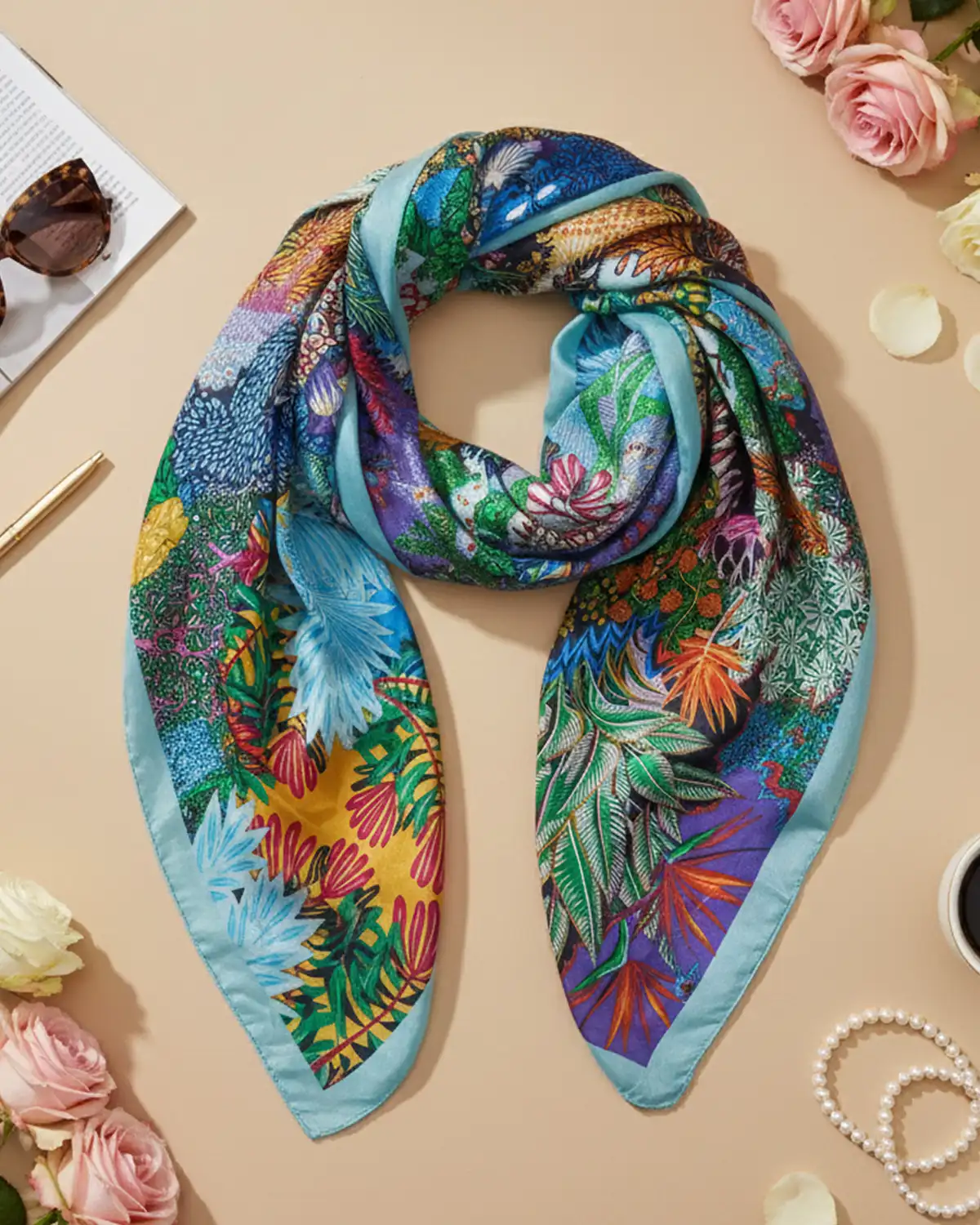 Accesorii fashion pentru femei - Eșarfă mătase Magdy Aria Fiorita multicoloră