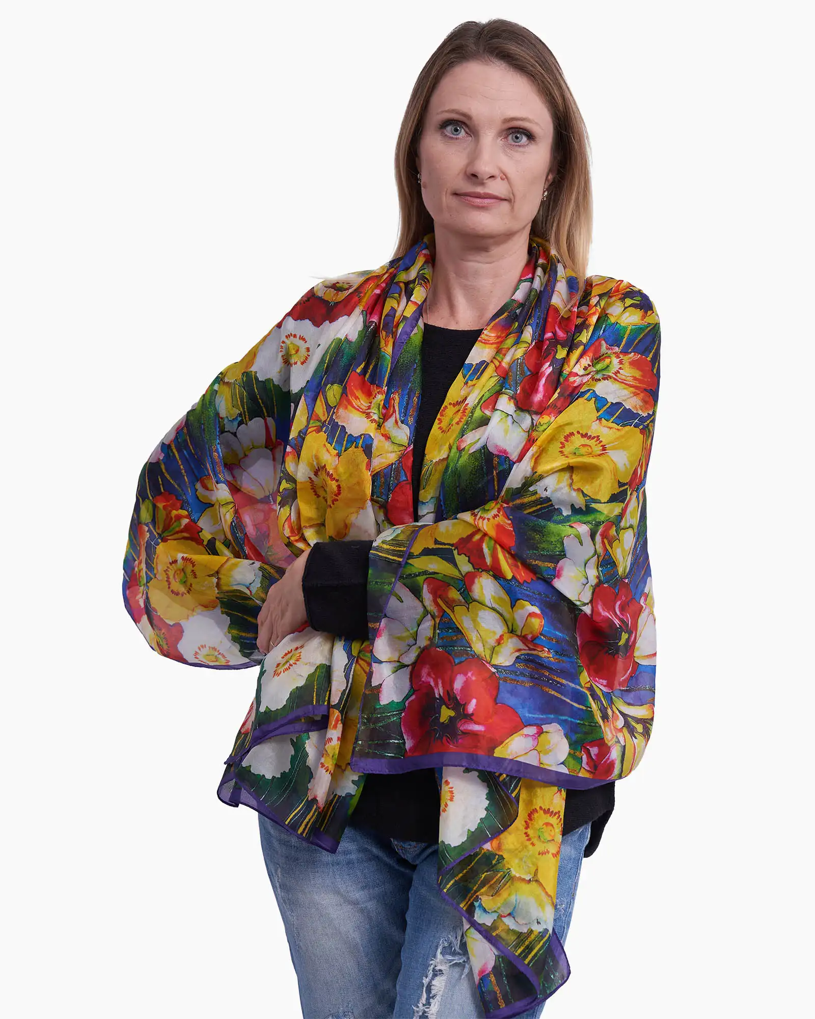 Eșarfă mătase Magdy Encre multicoloră [1]