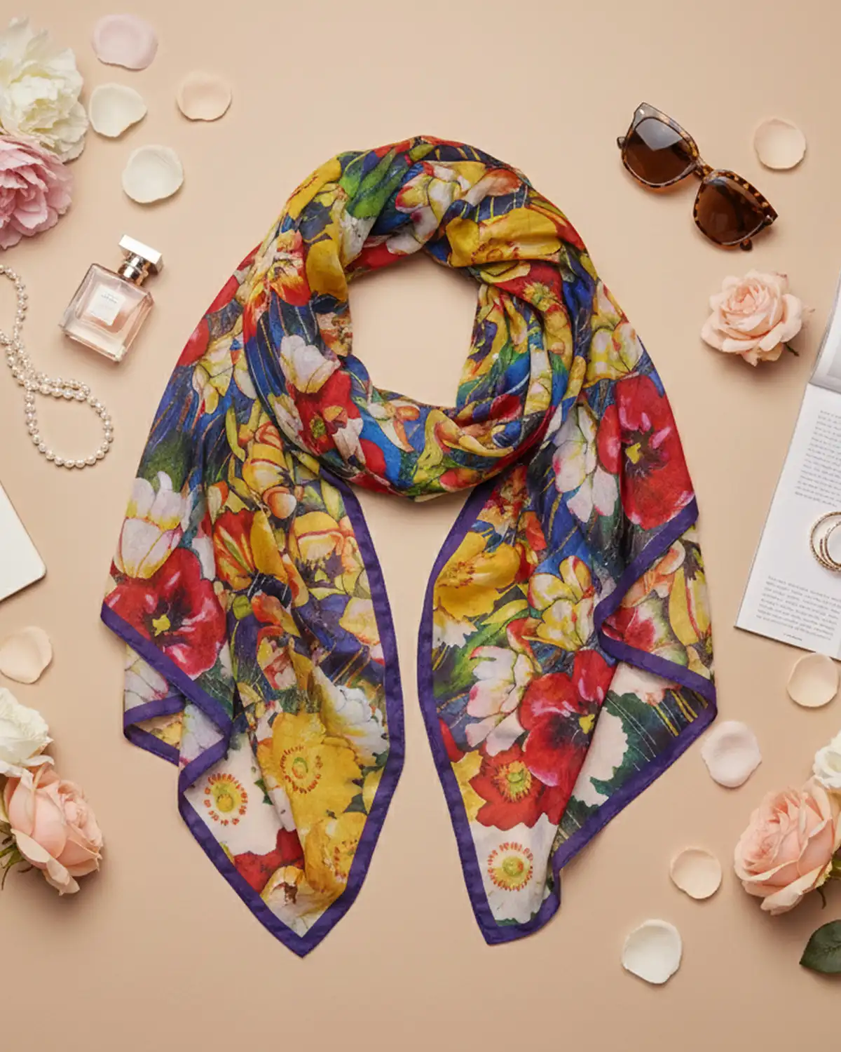 Accesorii fashion pentru femei - Eșarfă mătase Magdy Encre multicoloră