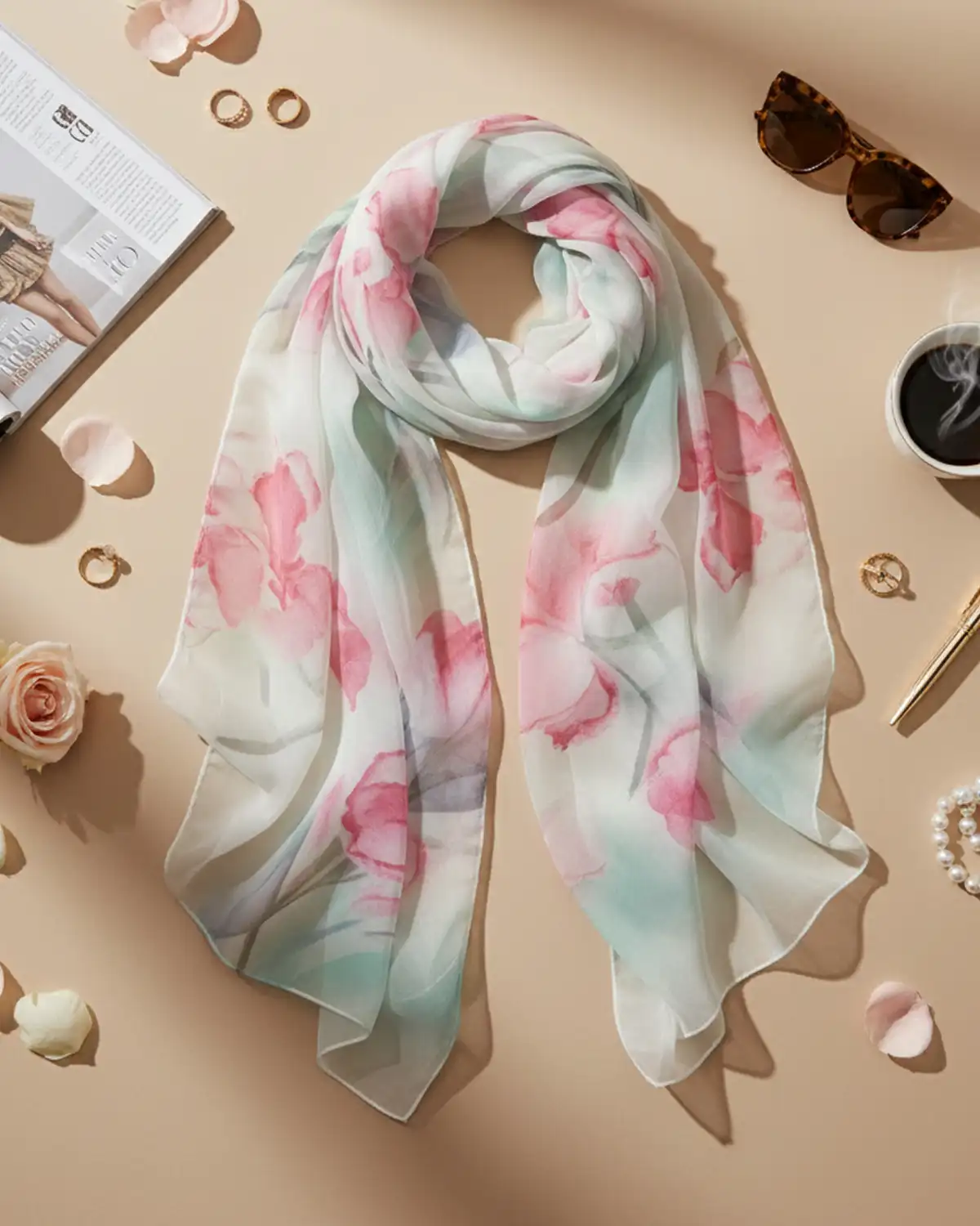 Accesorii fashion pentru femei - Eșarfă mătase Magdy Fiamma albă