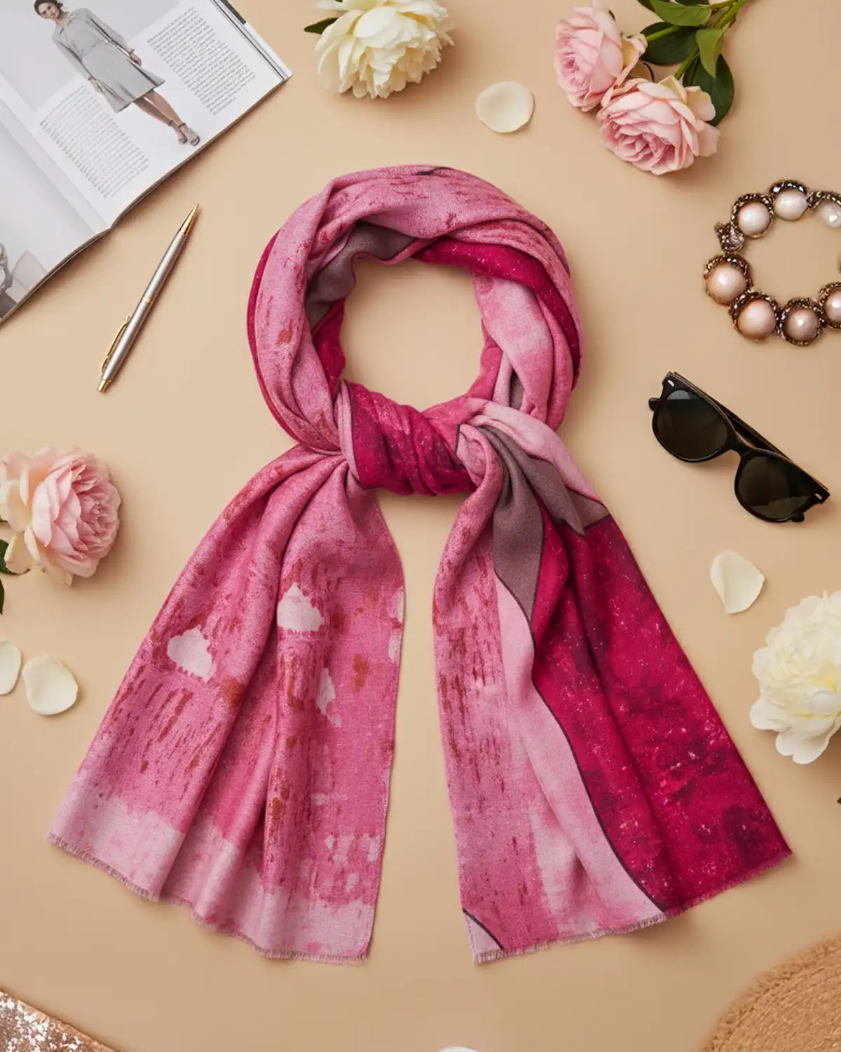 Accesorii fashion pentru femei - Eșarfă mătase Magdy Serata Lirica fucsia