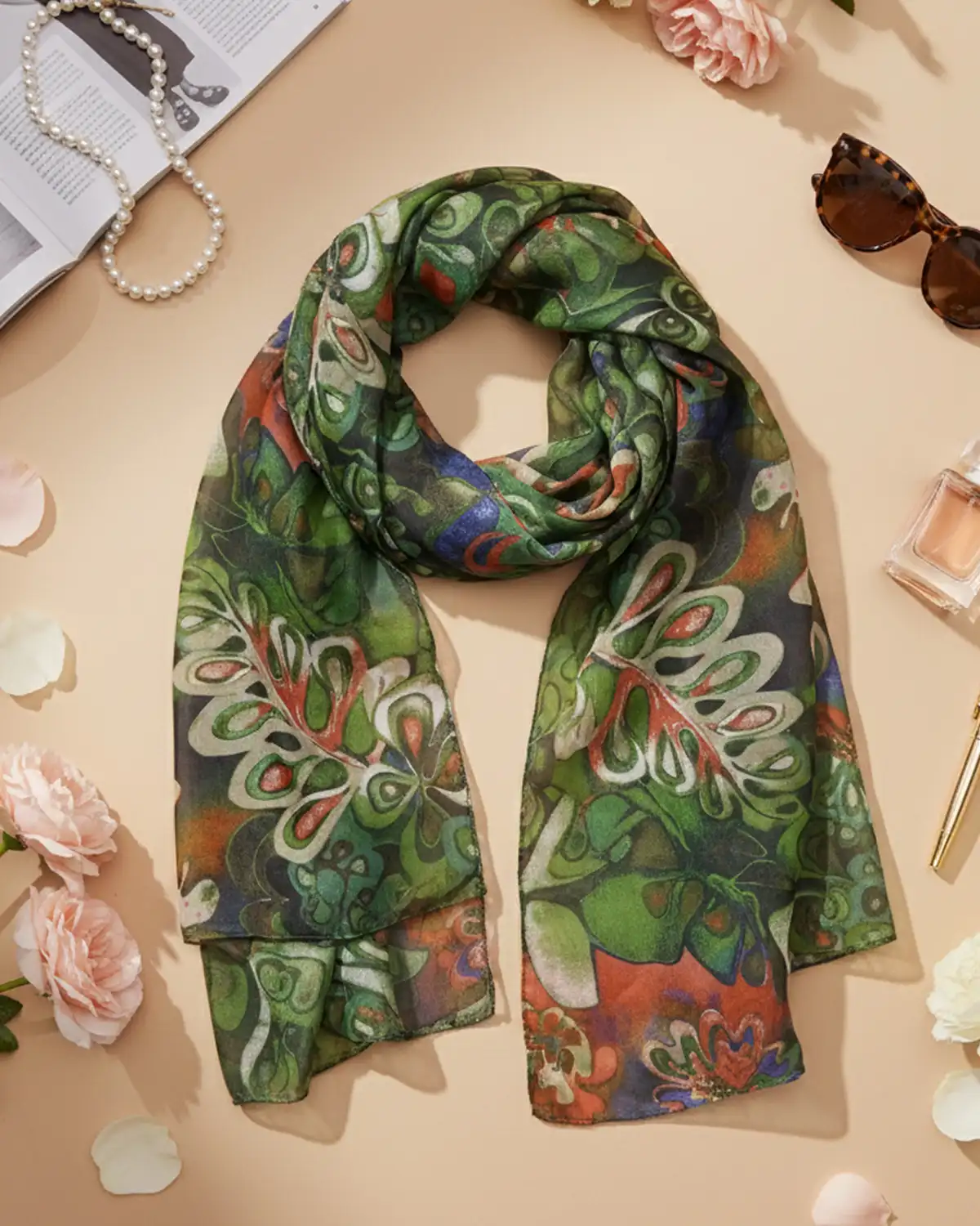 Accesorii fashion pentru femei - Eșarfă mătase Magdy Sospir d'Estate verde