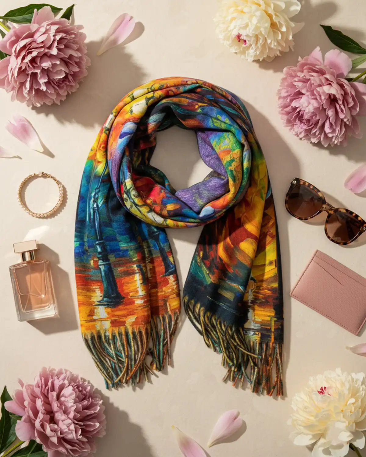 Accesorii fashion pentru femei - Eșarfă vâscoză Magdy Aquarello multicoloră