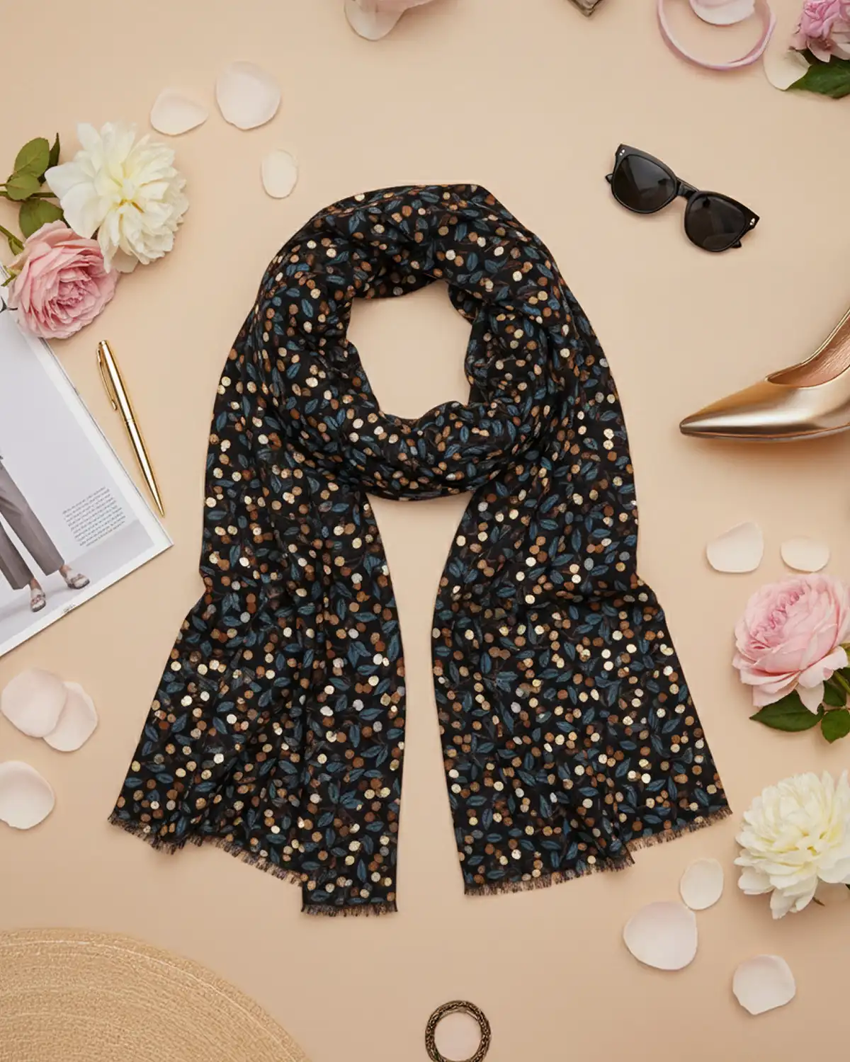 Accesorii fashion pentru femei - Eșarfă Vâscoză Magdy Fiora del Vento neagră