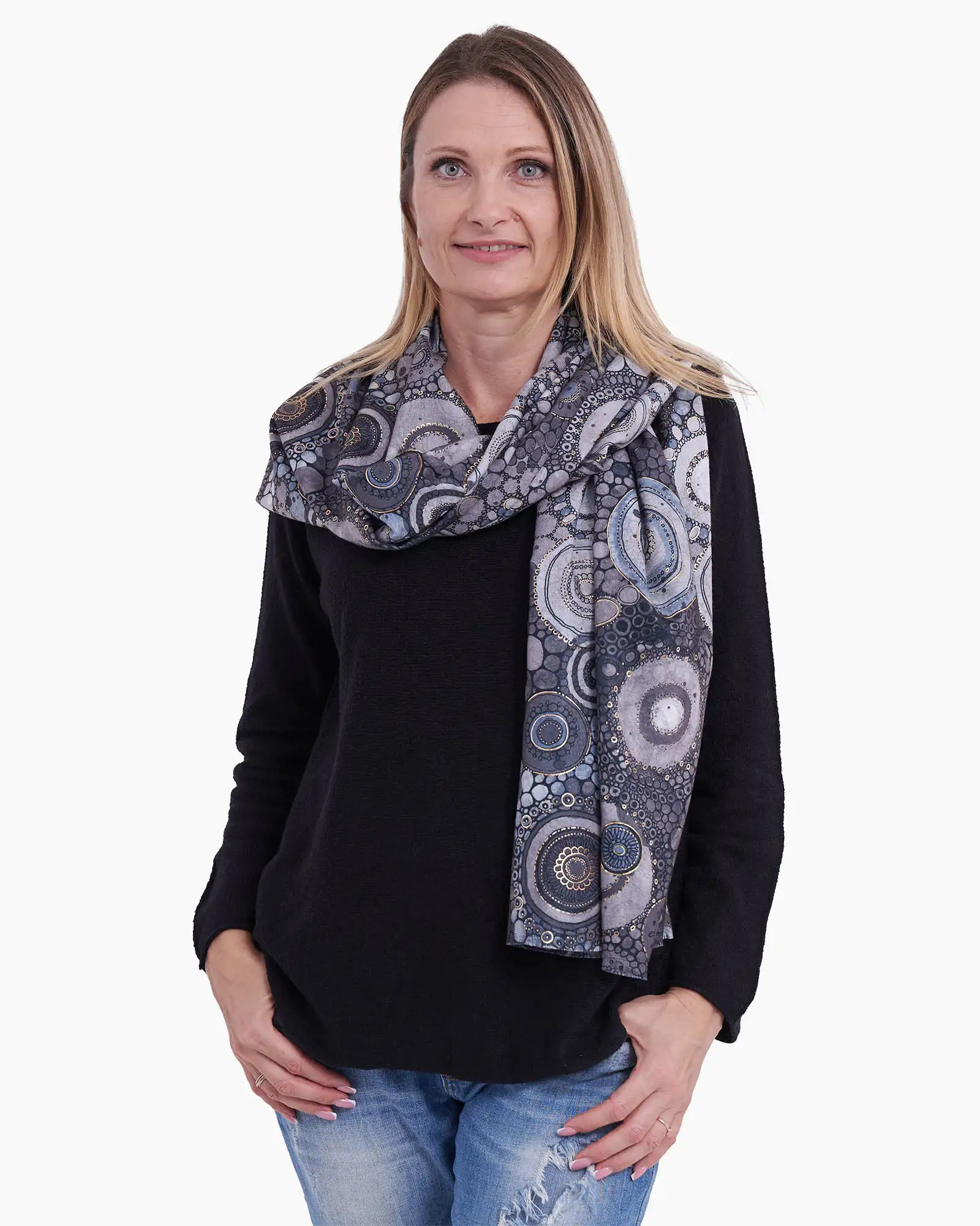 Eșarfă vâscoză Magdy Kintsugi albă [1]