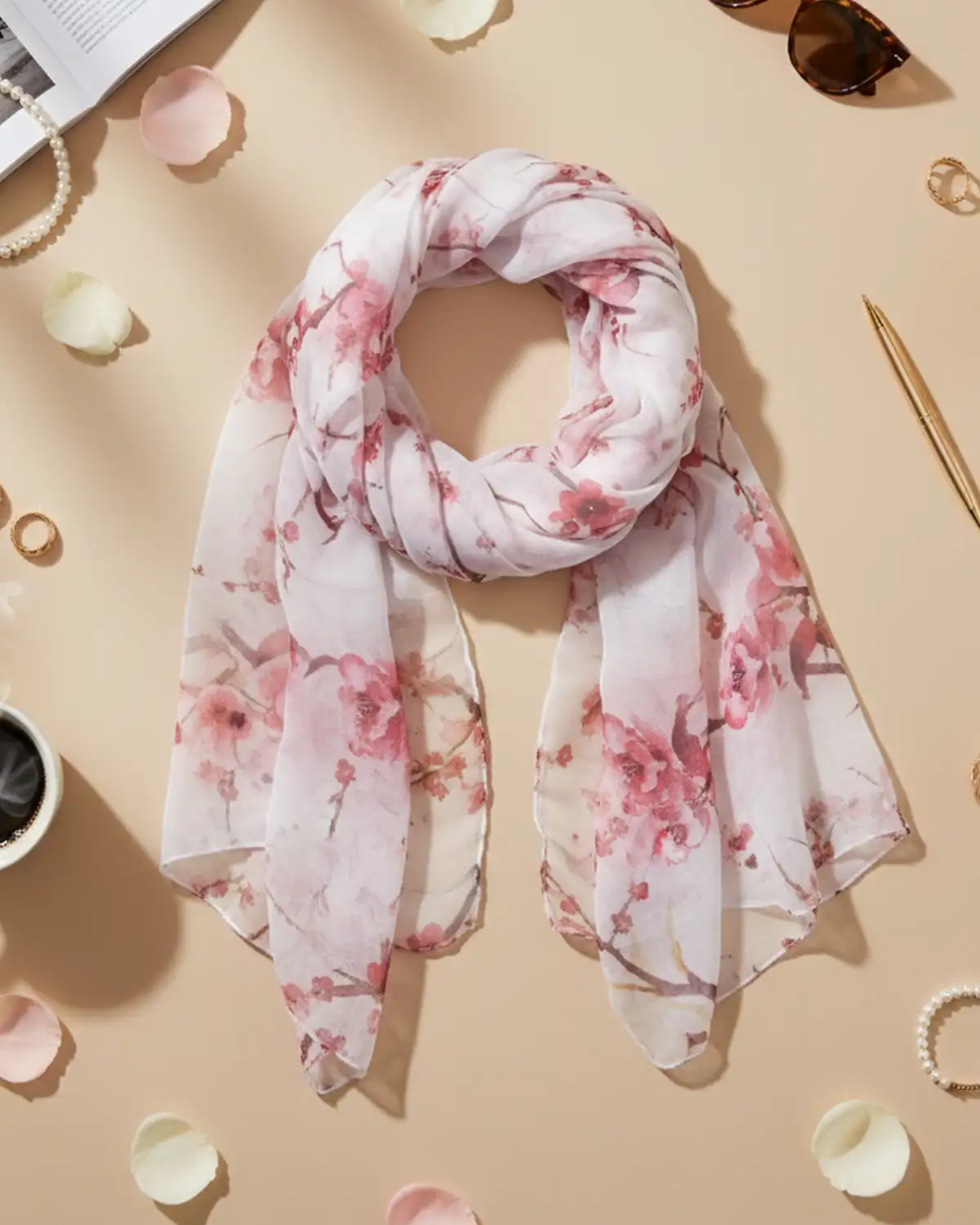 Accesorii fashion pentru femei - Eșarfă vâscoză Magdy Kintsugi albă