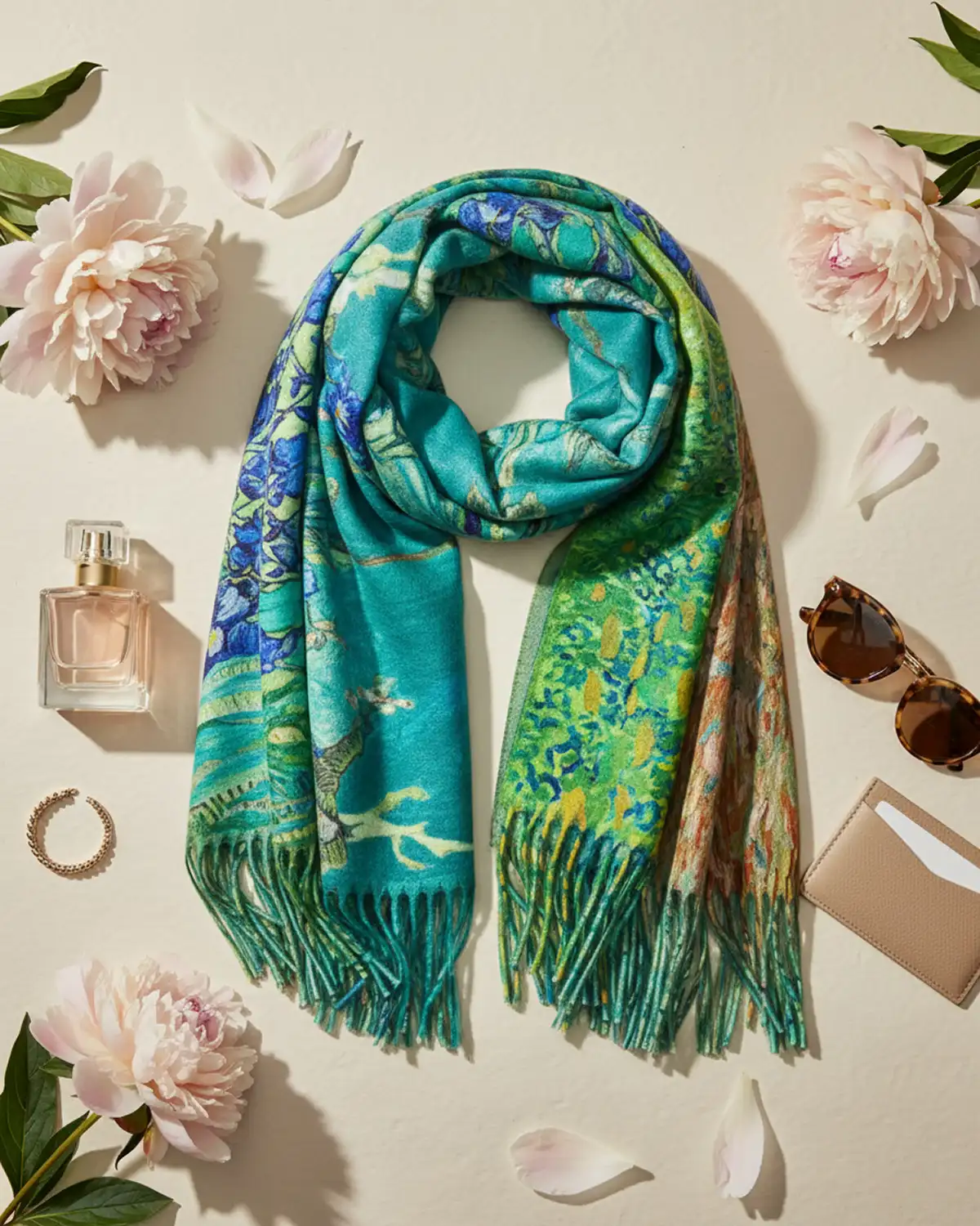 Accesorii fashion pentru femei - Eșarfă vâscoză Magdy Komorebi verde