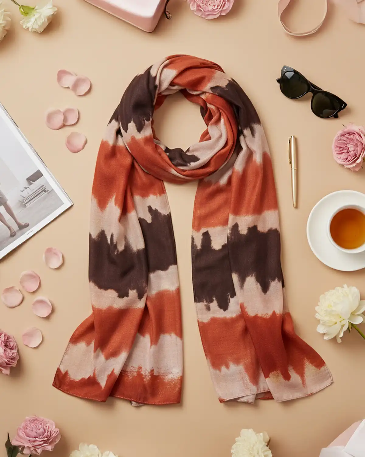 Accesorii fashion pentru femei - Eșarfă vâscoză Magdy Miyabi maro