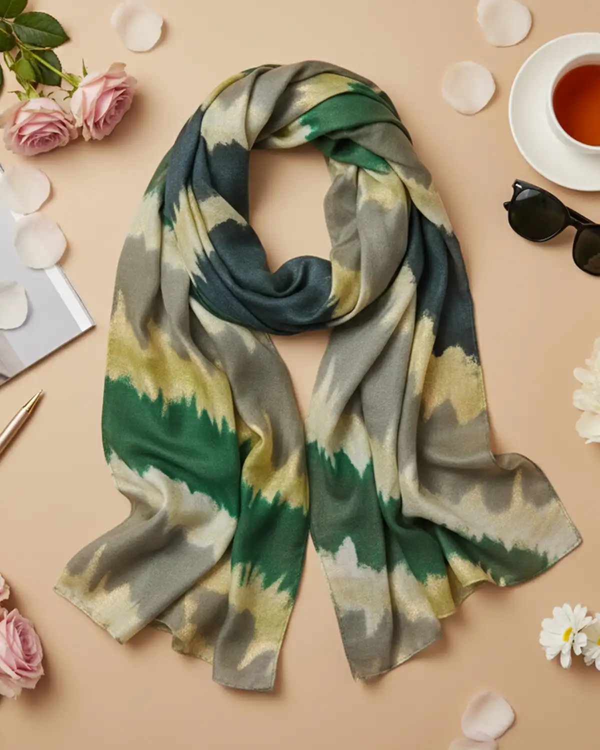 Accesorii fashion pentru femei - Eșarfă vâscoză Magdy Miyabi verde