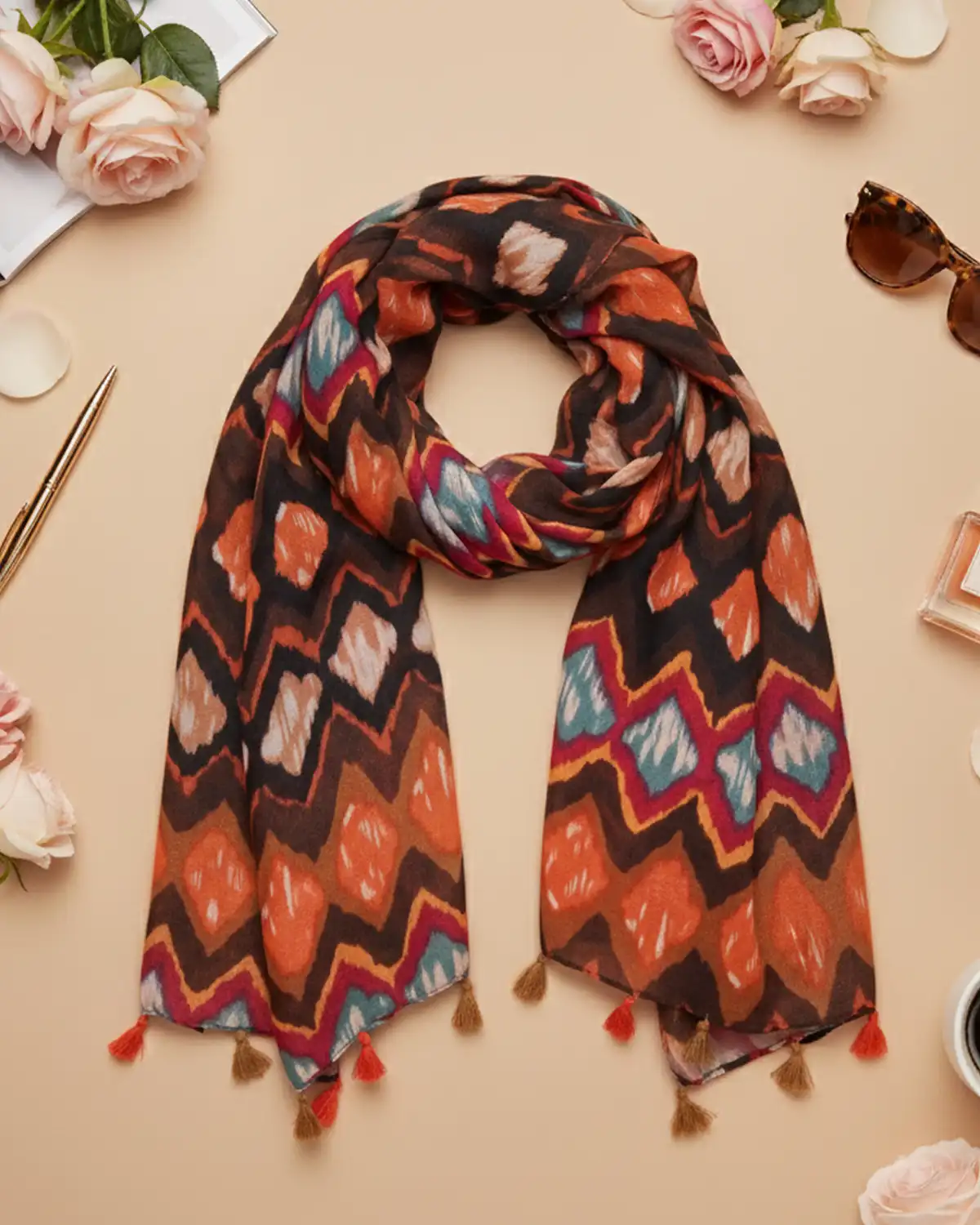 Accesorii fashion pentru femei - Eșarfă vâscoză Magdy Montpellierreko maro