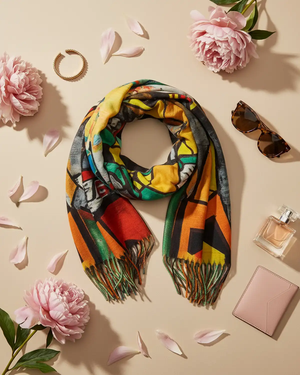 Accesorii fashion pentru femei - Eșarfă vâscoză Magdy Paleta Andina multicoloră