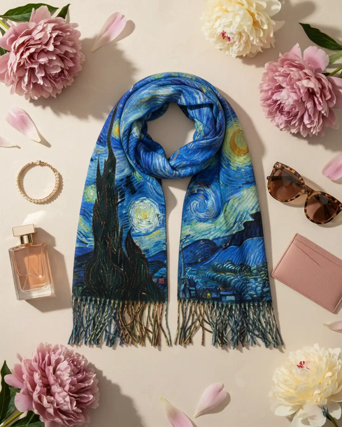 Accesorii fashion pentru femei - Eșarfă vâscoză Magdy Sérénade Nocturne albastră