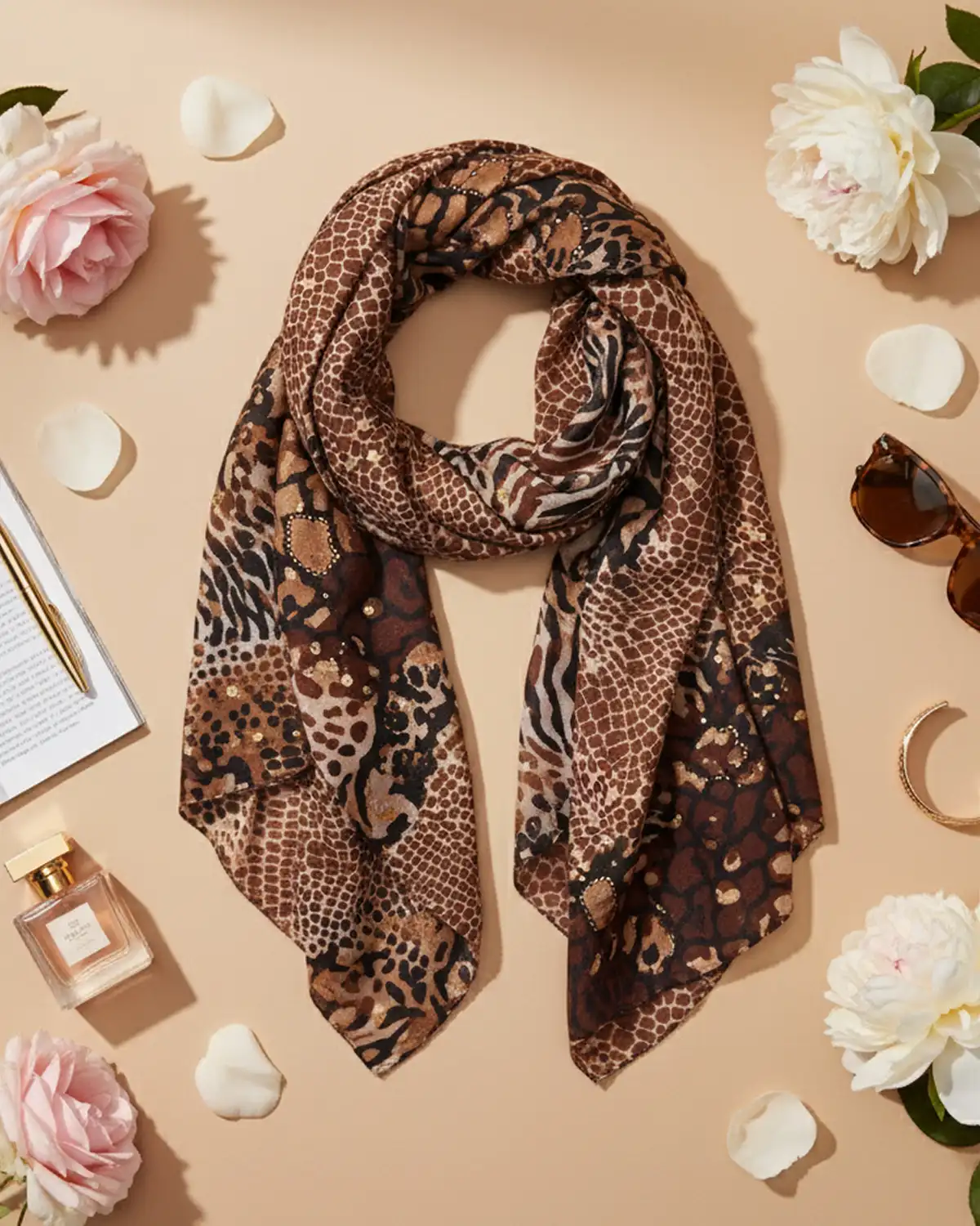 Accesorii fashion pentru femei - Eșarfă vâscoză Magdy Sora No Kawa maro