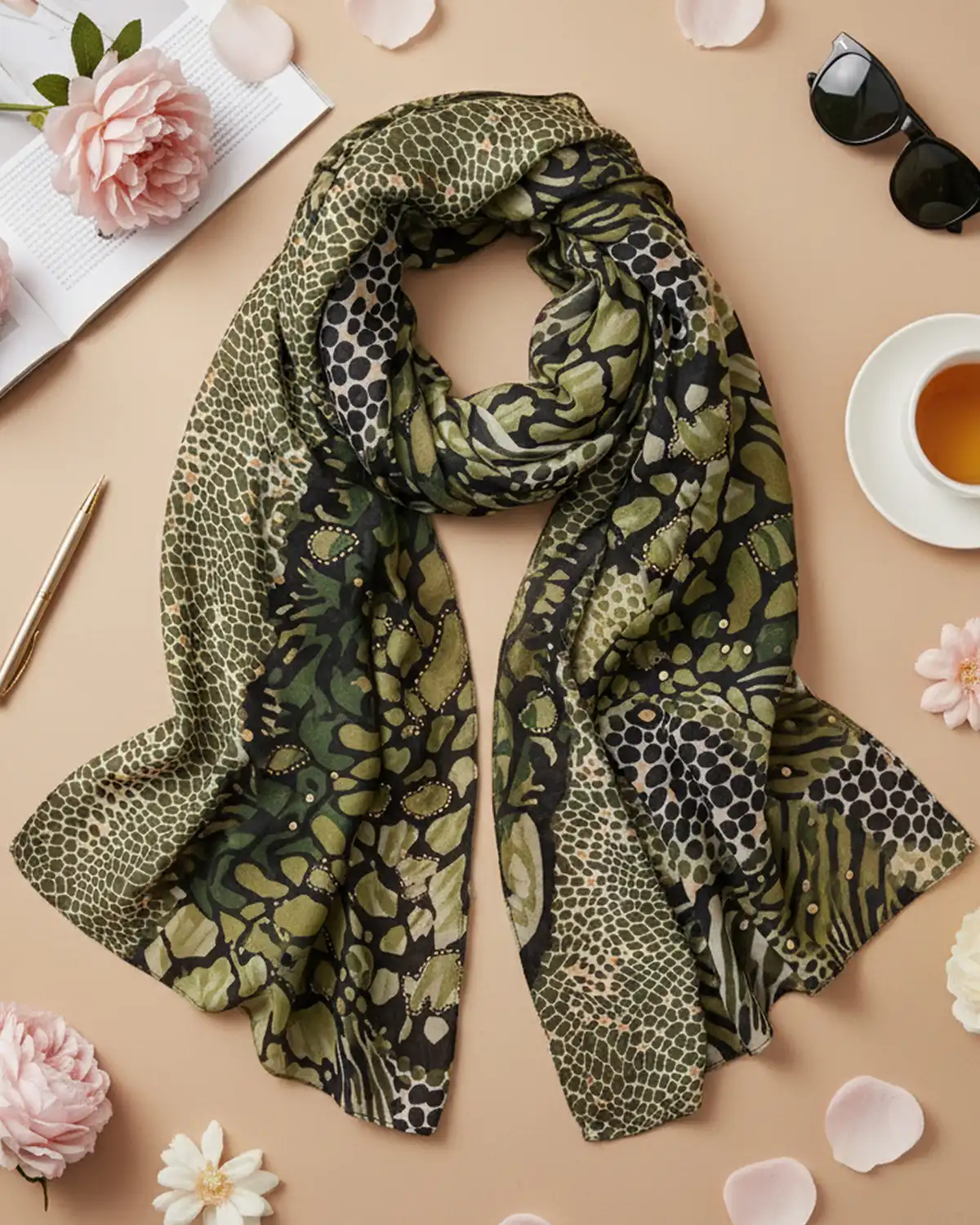 Accesorii fashion pentru femei - Eșarfă Vascoză Magdy Sora No Kawa verde