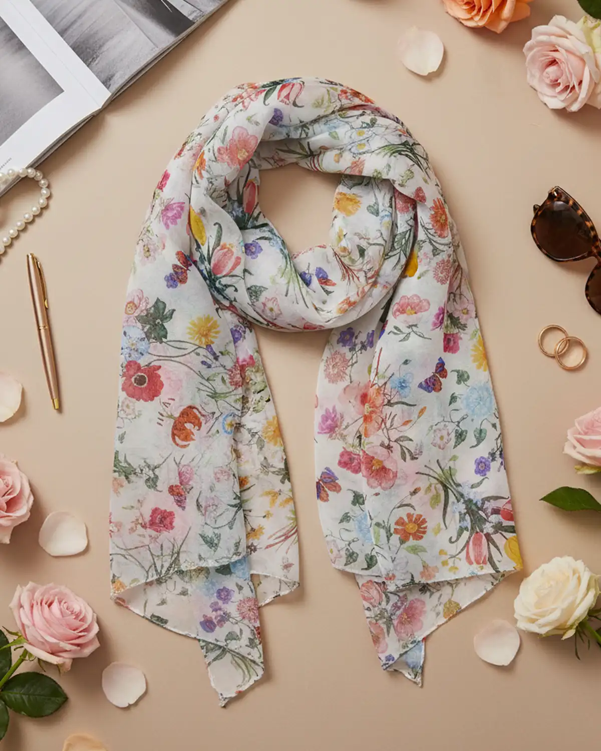 Accesorii fashion pentru femei - Eșarfă vâscoză Magdy Tramonto albă