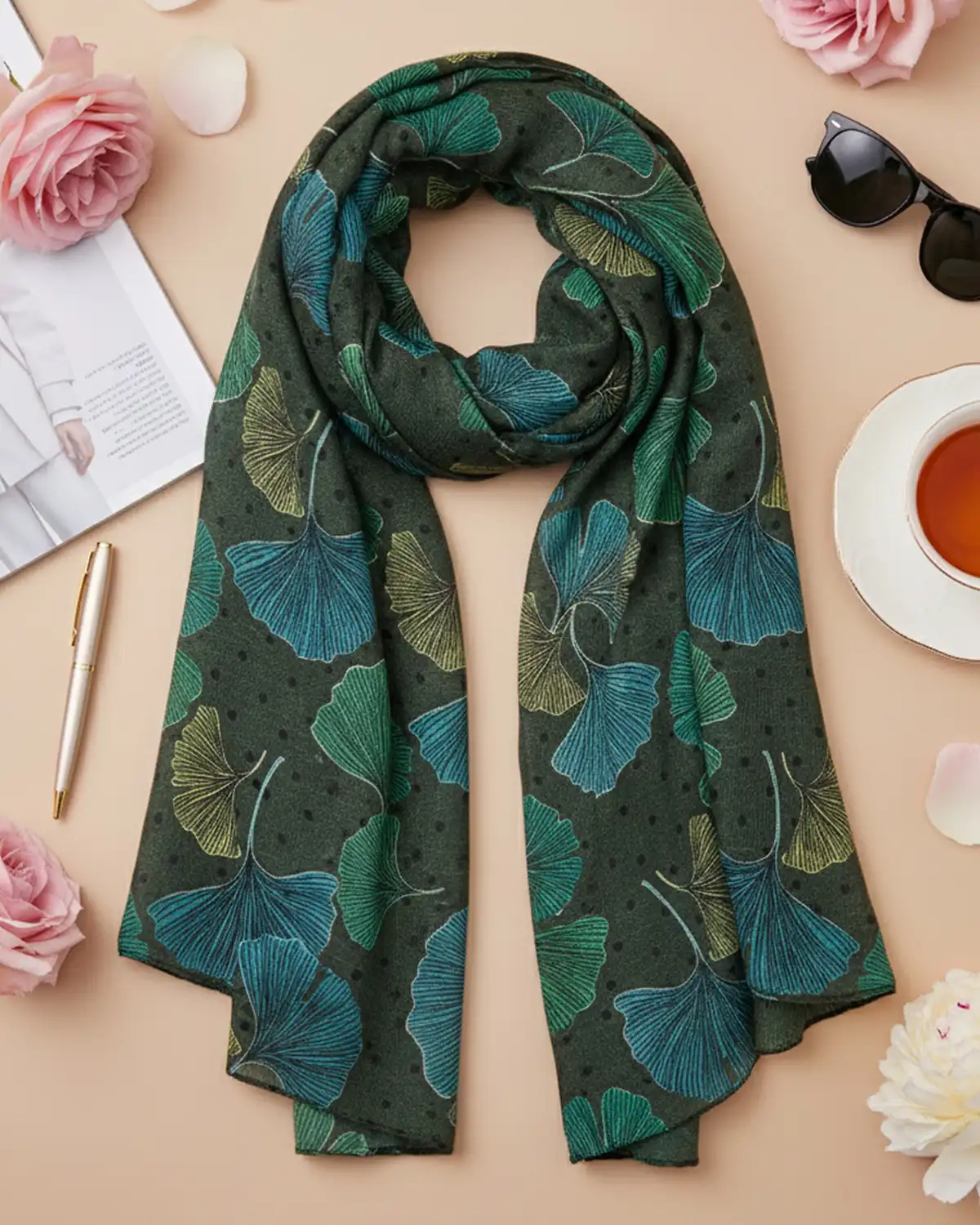 Accesorii fashion pentru femei - Eșarfă Vâscoză Magdy Vanashri verde