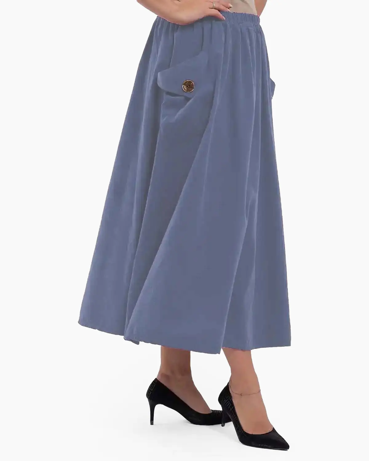Fustă lungă din raiat cu buzunare aplicate și nasturi decorativi, jeans [1]