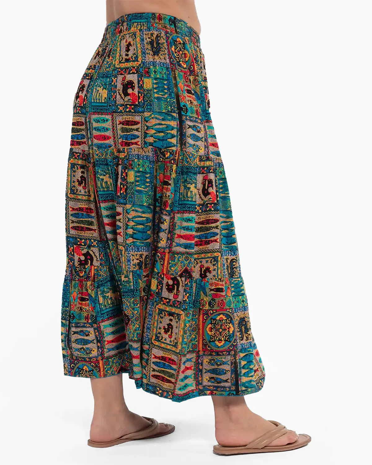 Fustă maxi fluidă de un verde eclectic cu imprimeu arabesque [3]